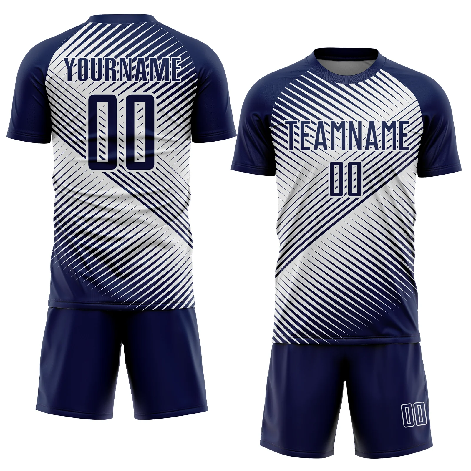 Custom Navy White Line Sublimation Soccer Uniform Jersey - Image 2
