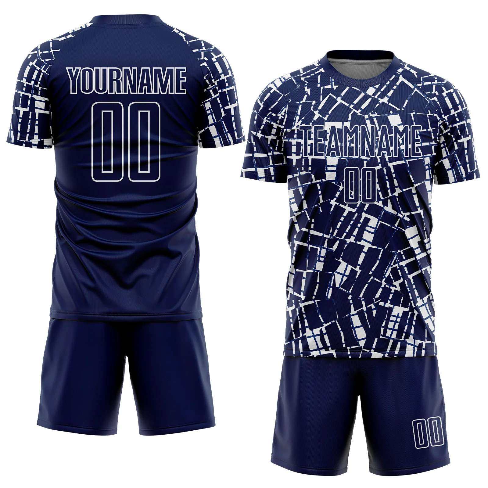 Custom Navy White Abstract Line Sports Sublimation Soccer Uniform Jersey - Image 2