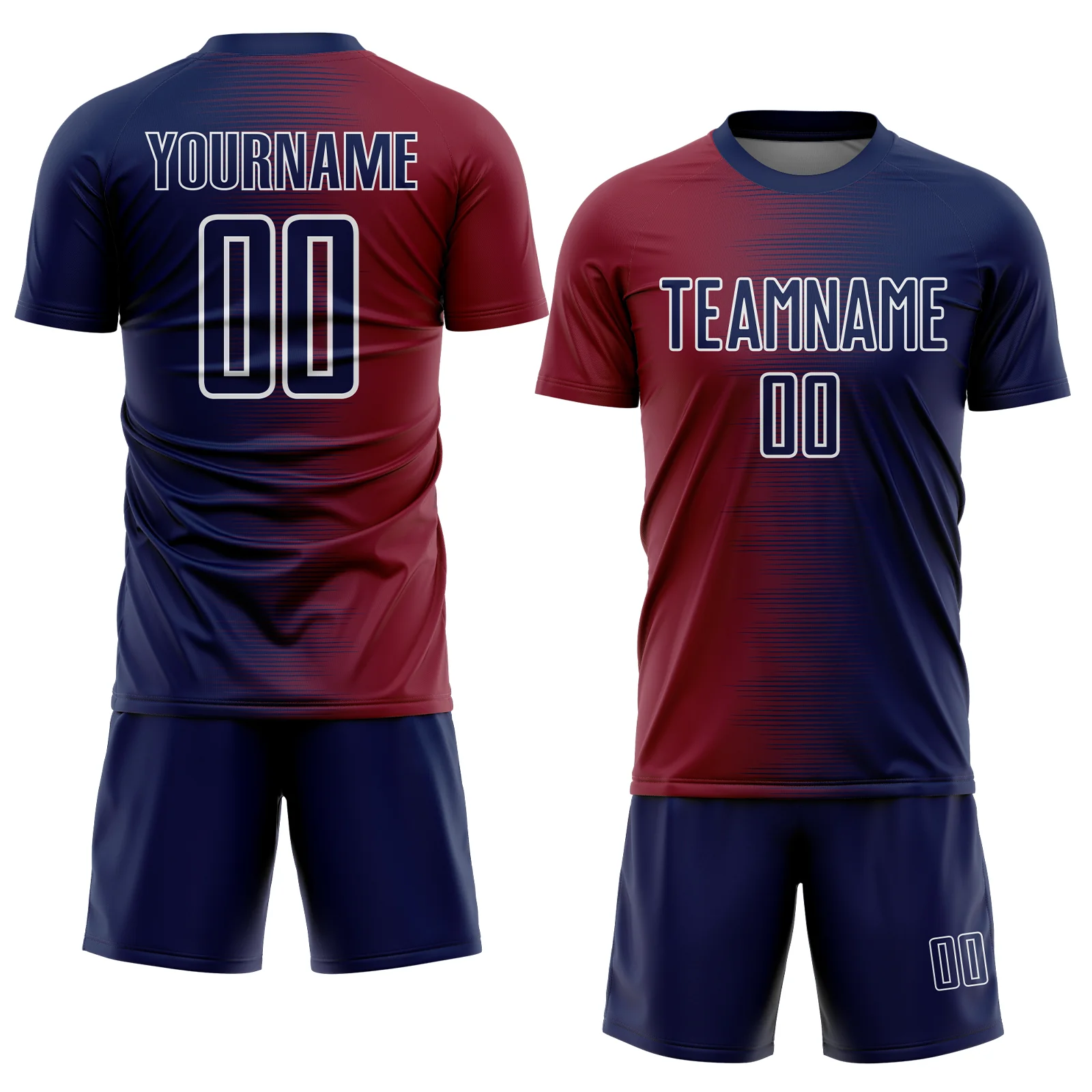 Custom Navy White-Crimson Gradient Line Sublimation Soccer Uniform Jersey - Image 2