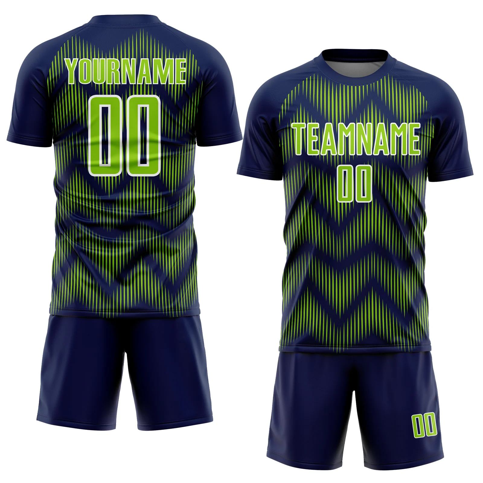 Custom Navy Neon Green-White Line Sublimation Soccer Uniform Jersey - Image 2