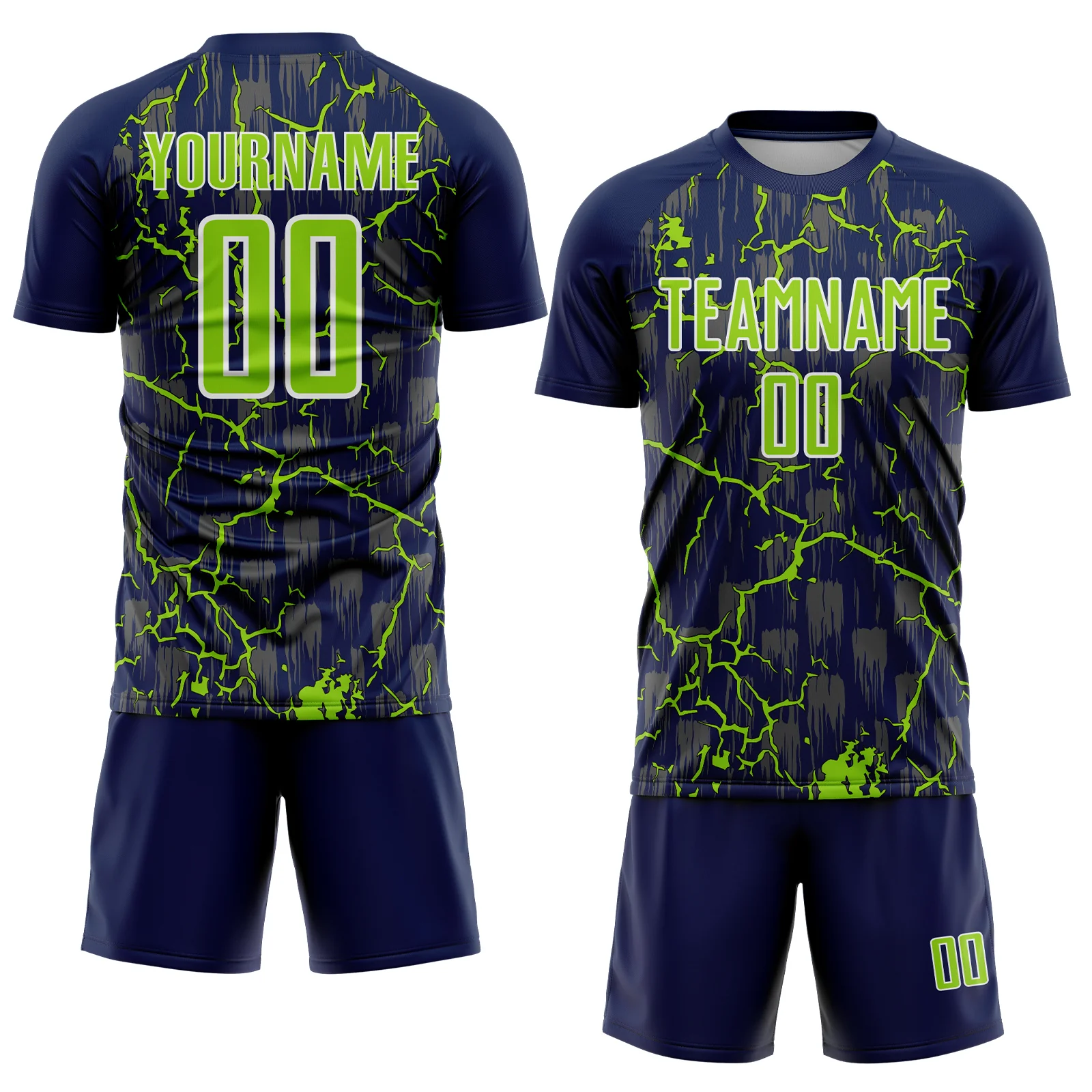 Custom Navy Neon Green-White Lightning Sublimation Soccer Uniform Jersey - Image 2