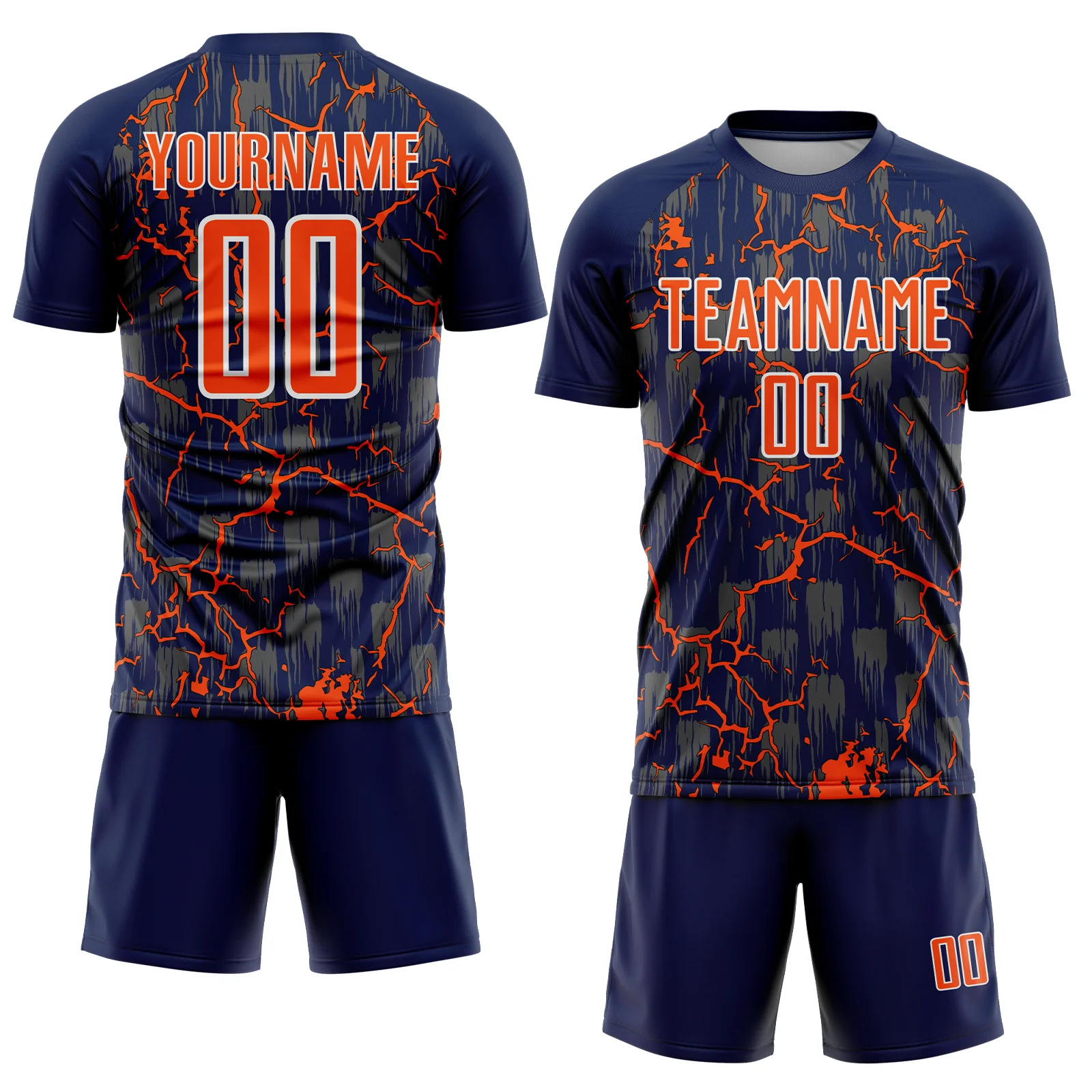 Custom Navy Orange-White Lightning Sublimation Soccer Uniform Jersey - Image 2