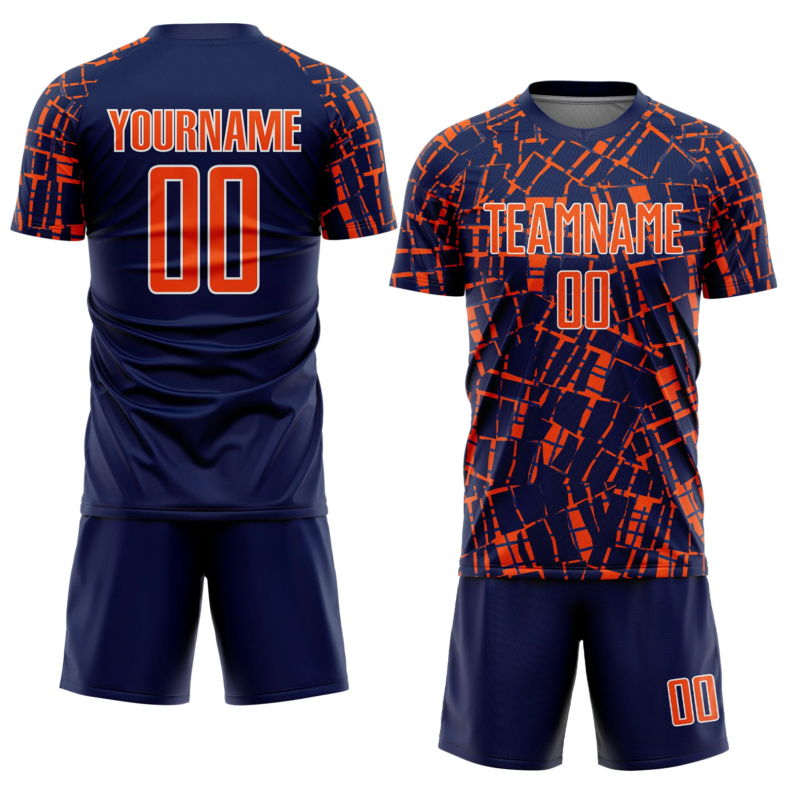 Custom Navy Orange-White Abstract Line Sports Sublimation Soccer Uniform Jersey - Image 2