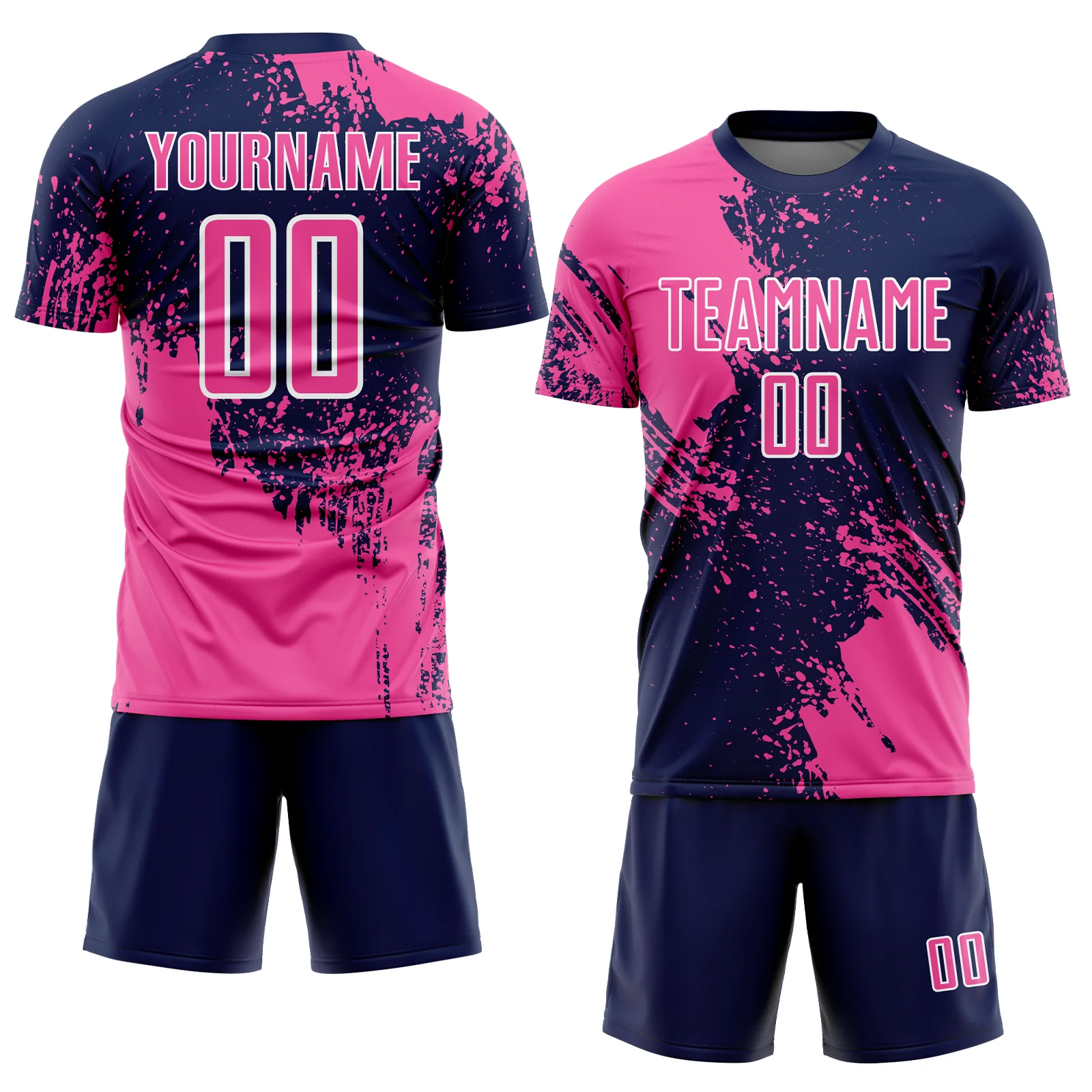Custom Navy Pink-White Abstract Brush Stroke Sports Sublimation Soccer Uniform Jersey - Image 2