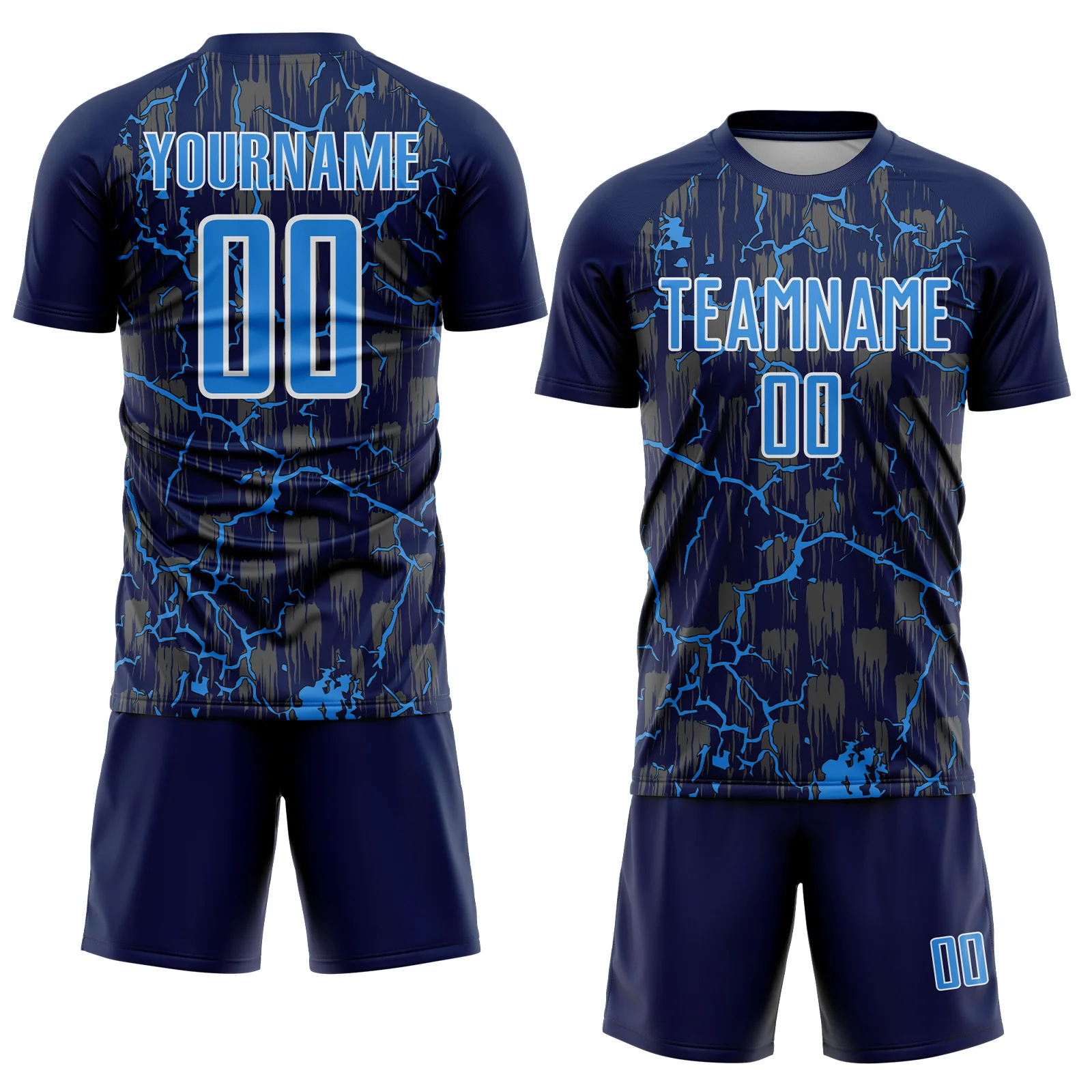Custom Navy Powder Blue-White Lightning Sublimation Soccer Uniform Jersey - Image 2