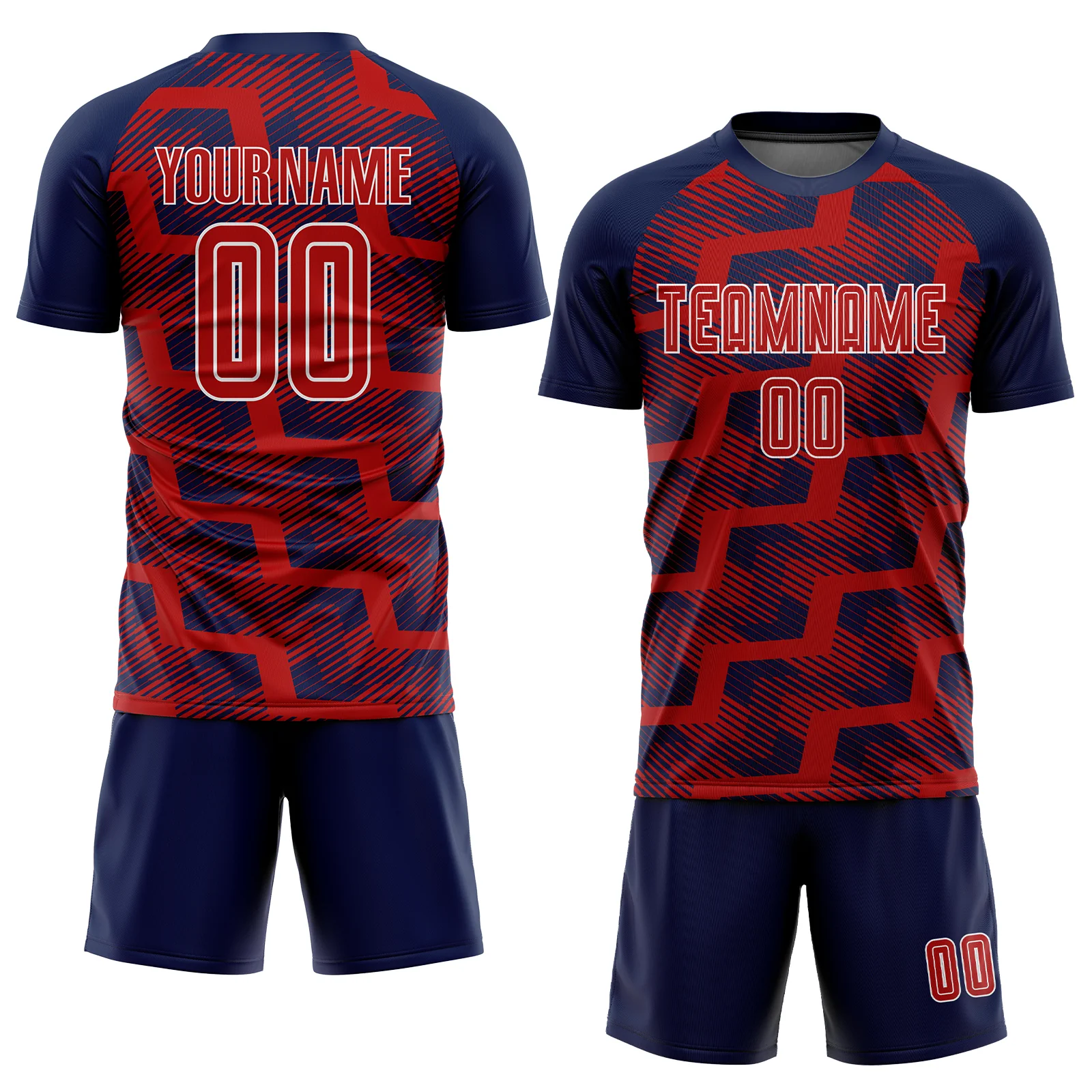 Custom Navy Red-White Line Sublimation Soccer Uniform Jersey - Image 2