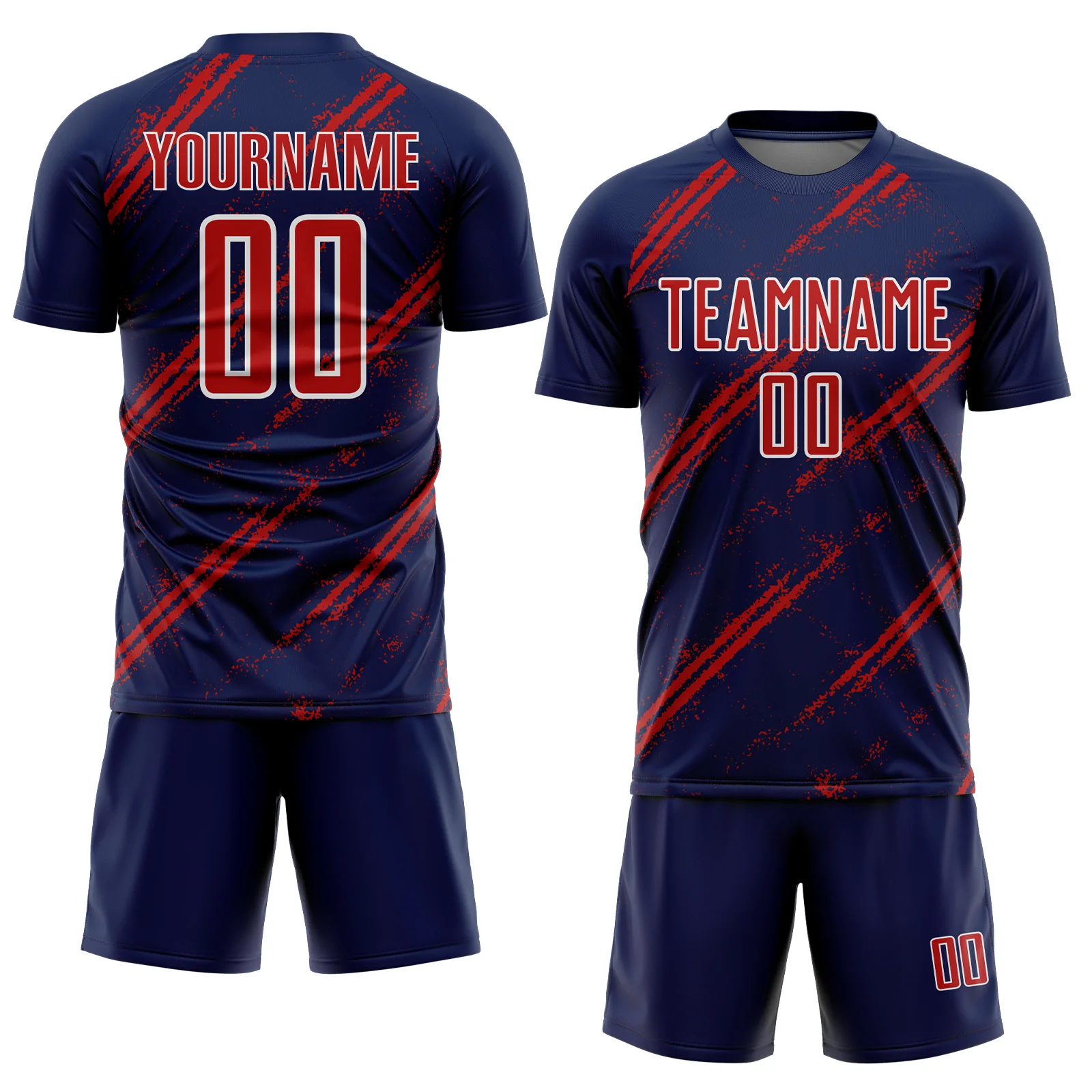 Custom Navy Red-White Abstract Fragment Art Splash Sublimation Soccer Uniform Jersey - Image 2