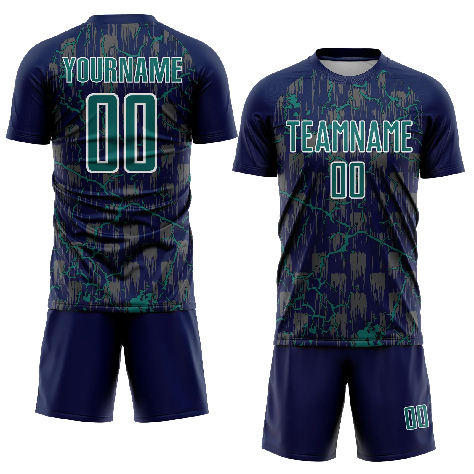 Custom Navy Teal-White Lightning Sublimation Soccer Uniform Jersey - Image 2
