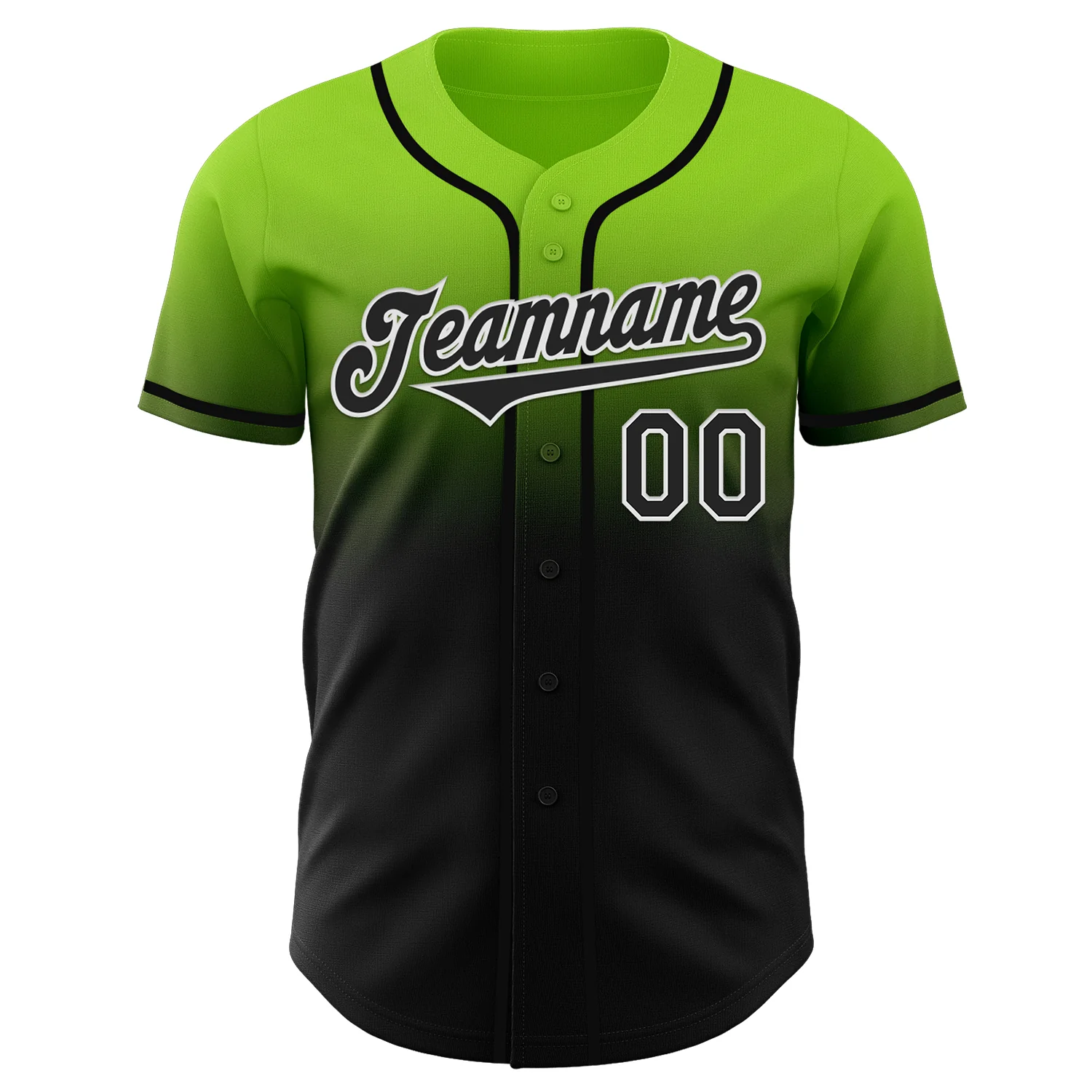 Custom Neon Green Black-White Authentic Fade Fashion Baseball Jersey - Image 2