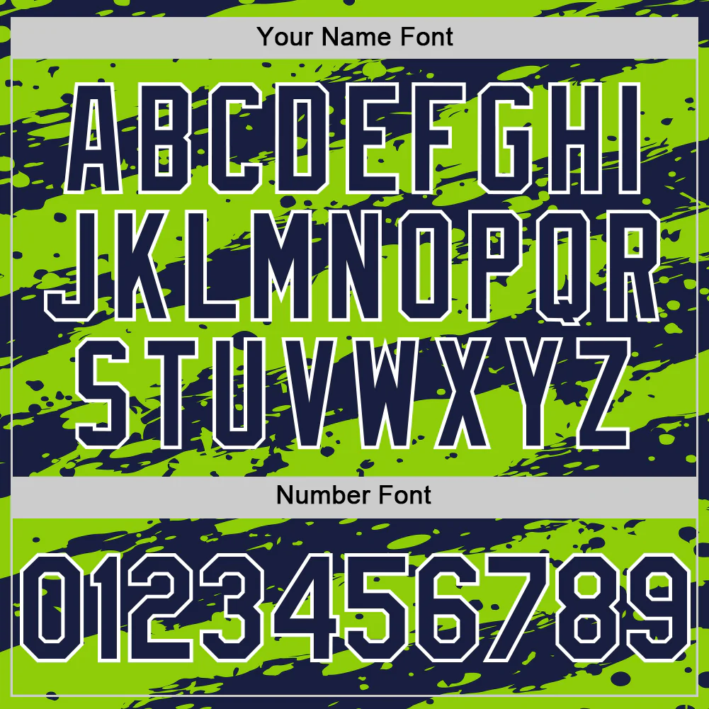 Custom Neon Green Navy-White Paint Splash Stripe Authentic Baseball Jersey - Image 5