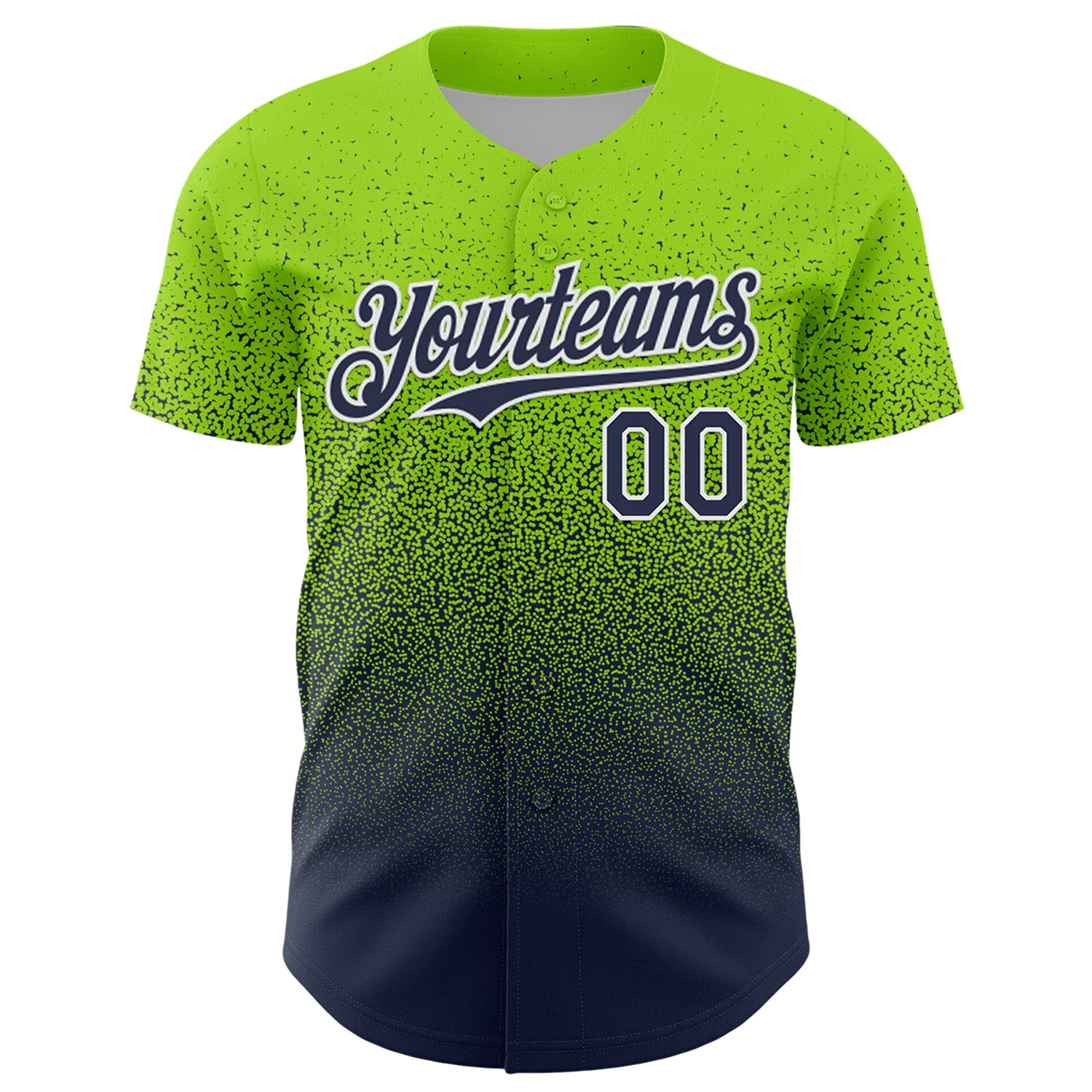 Custom Neon Green Navy-White Fade Fashion Speckle Authentic Baseball Jersey - Image 2