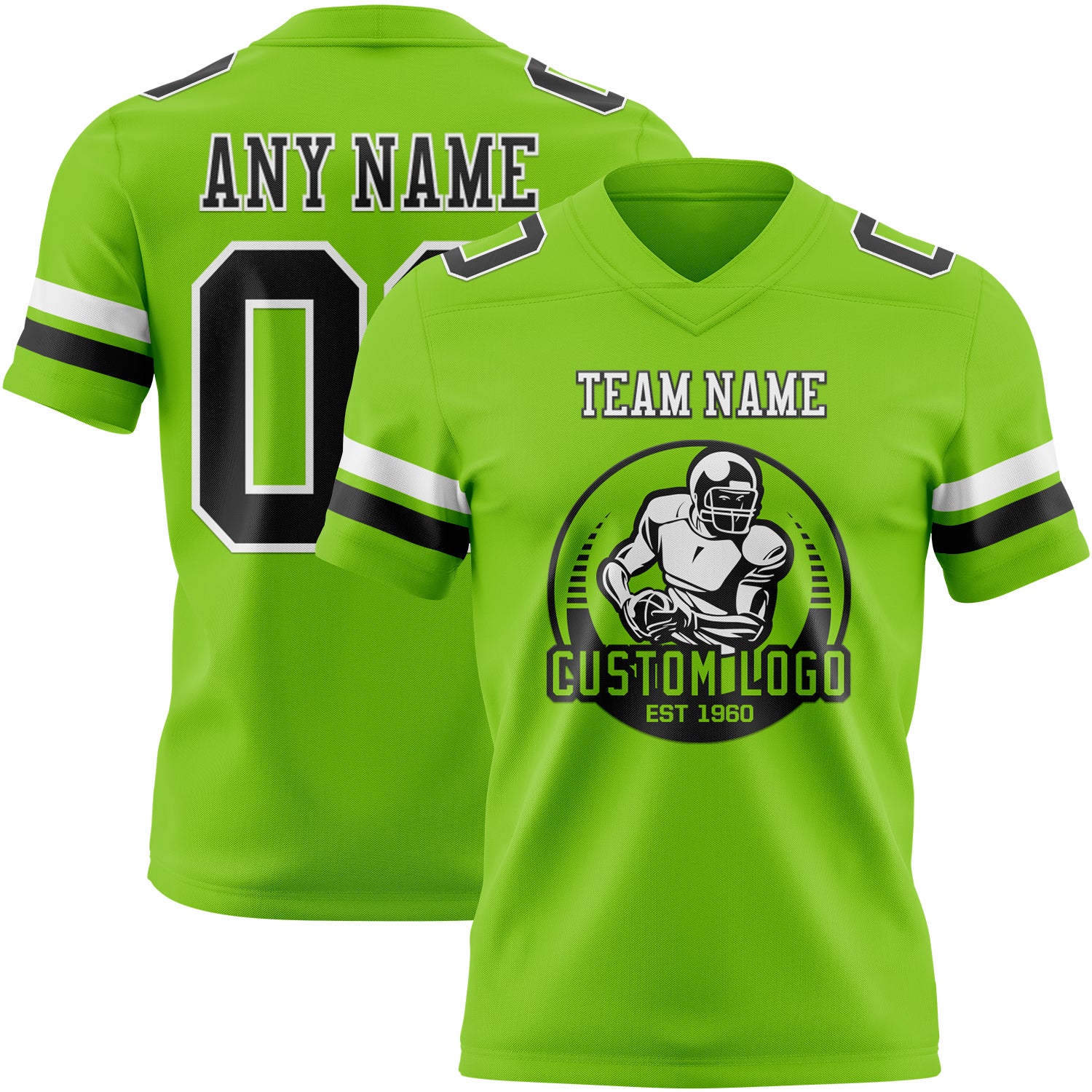 Custom Neon Green Black-White Authentic Football Jersey - Image 2