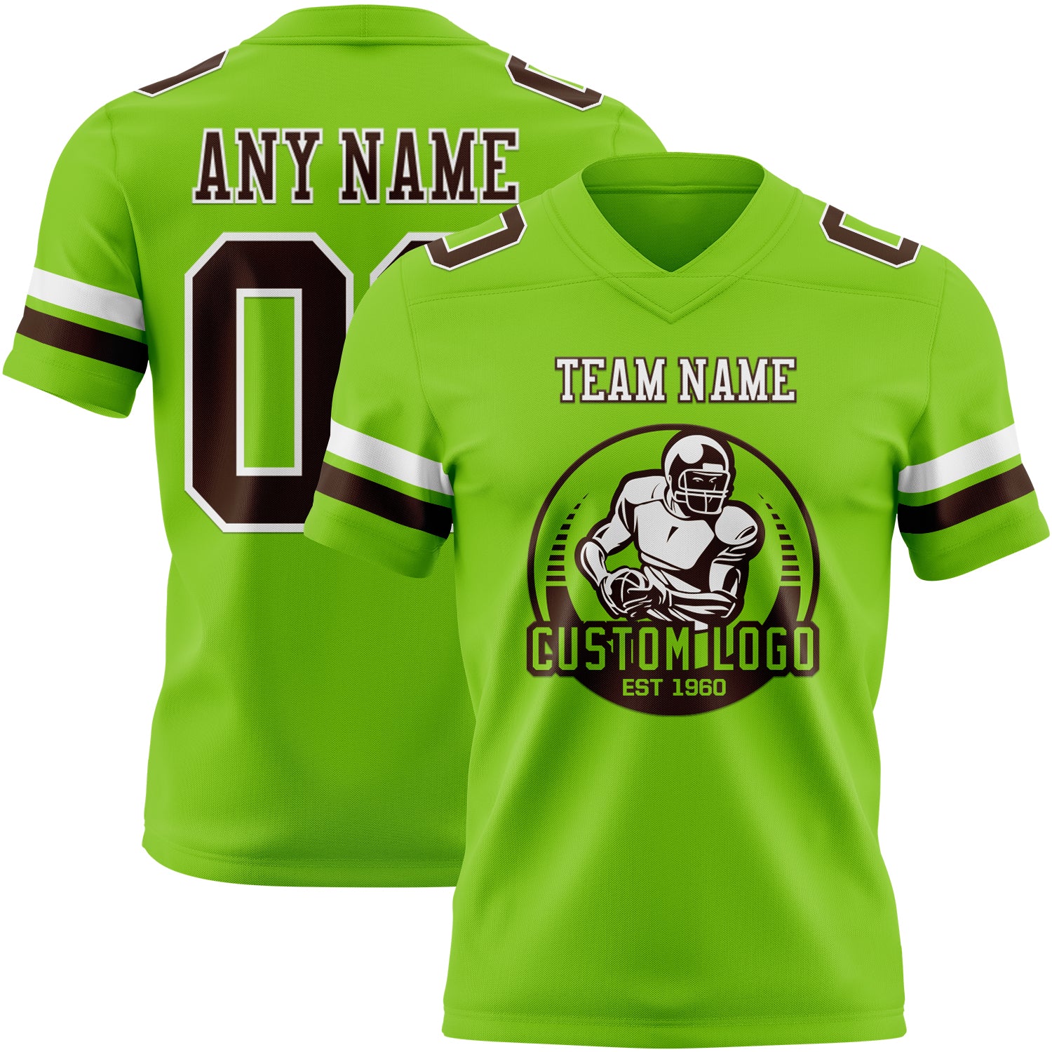 Custom Neon Green Brown-White Authentic Football Jersey - Image 2