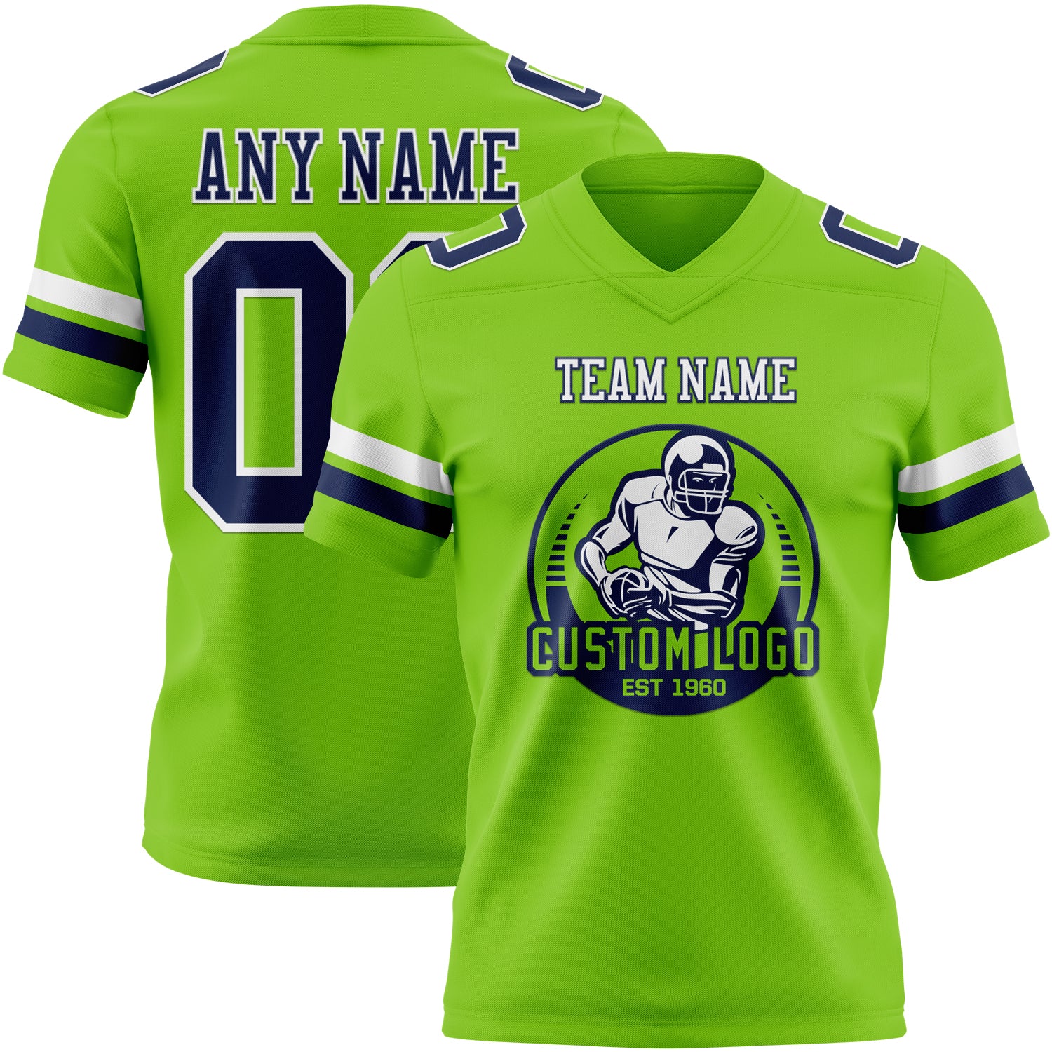 Custom Neon Green Navy-White Authentic Football Jersey - Image 2