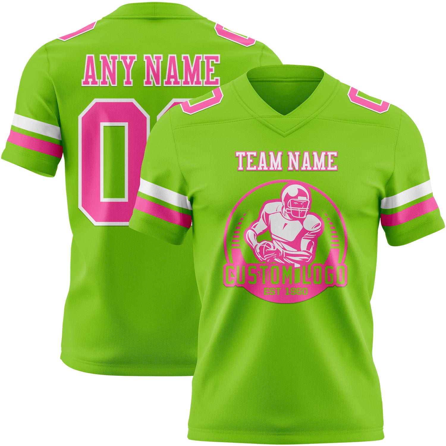 Custom Neon Green Pink-White Authentic Football Jersey - Image 2