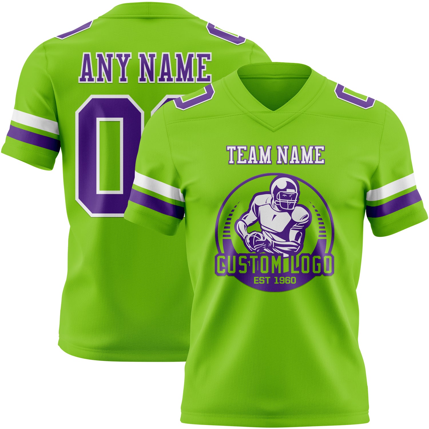Custom Neon Green Purple-White Authentic Football Jersey - Image 2