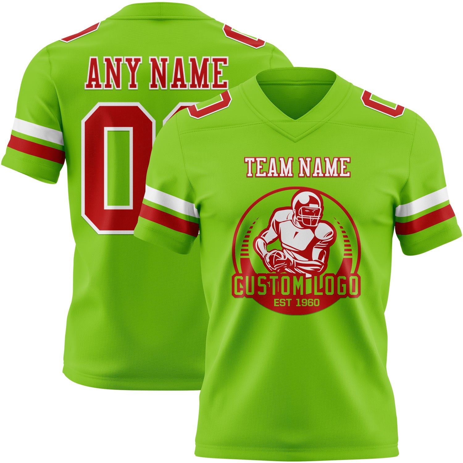 Custom Neon Green Red-White Authentic Football Jersey - Image 2