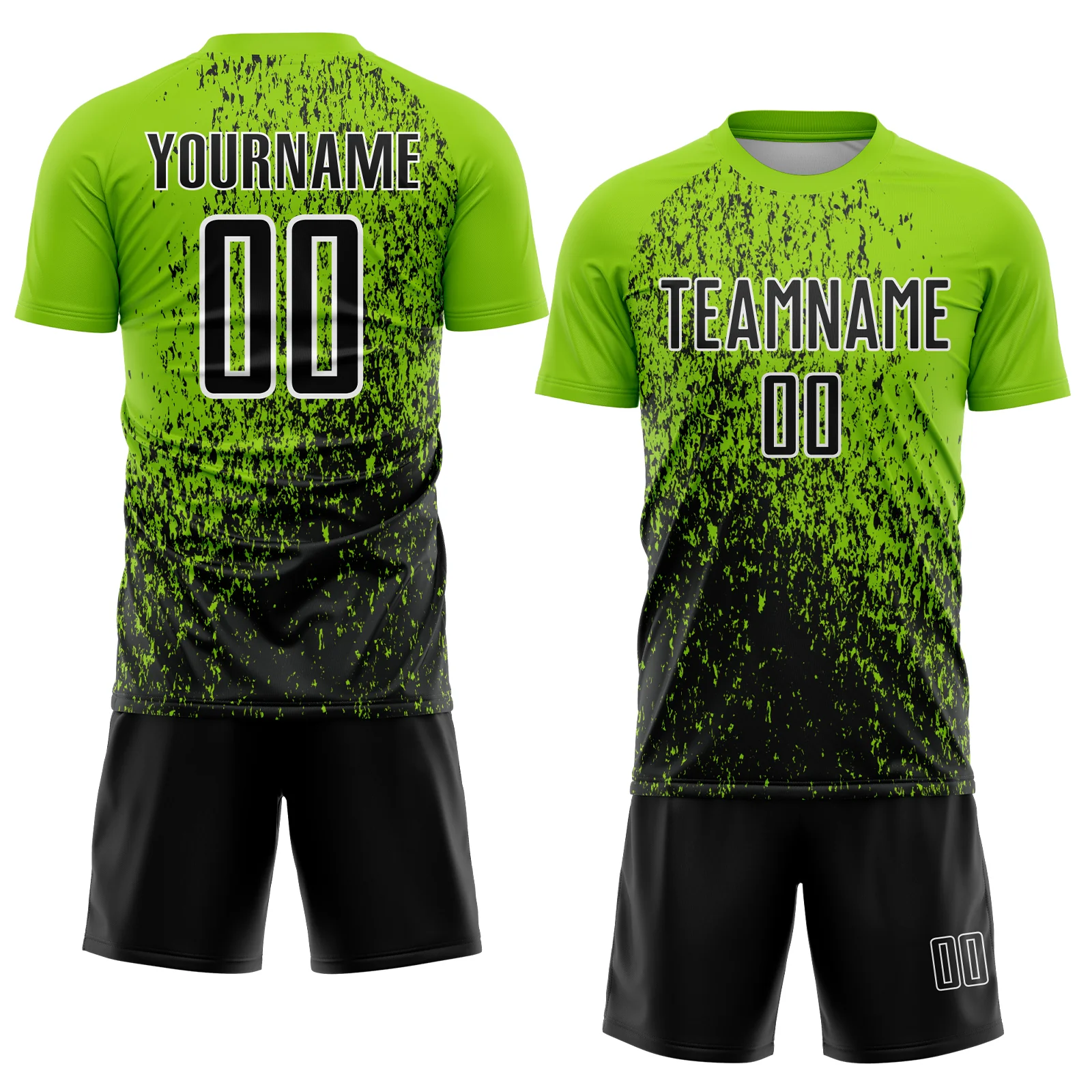 Custom Neon Green Black-White Abstract Fragment Art Sublimation Soccer Uniform Jersey - Image 2