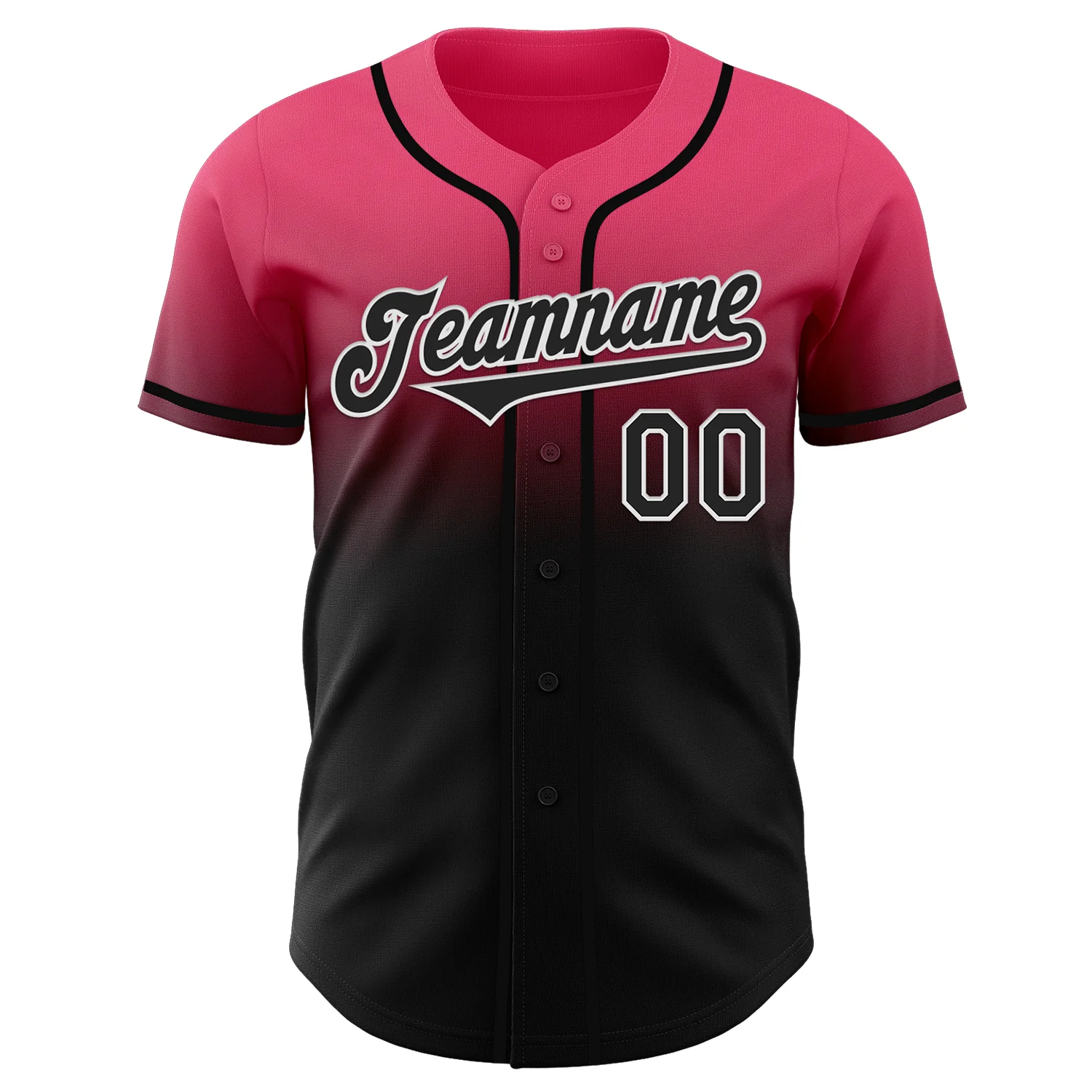 Custom Neon Pink Black-White Authentic Fade Fashion Baseball Jersey - Image 2