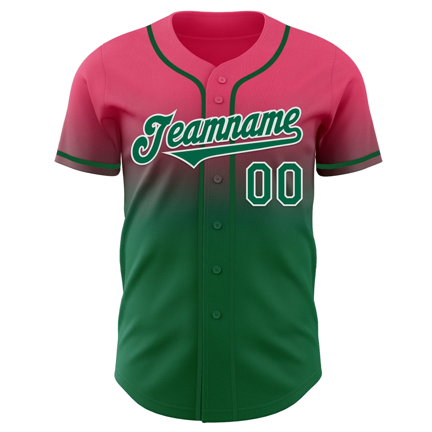 Custom Neon Pink Kelly Green-White Authentic Fade Fashion Baseball Jersey - Image 2