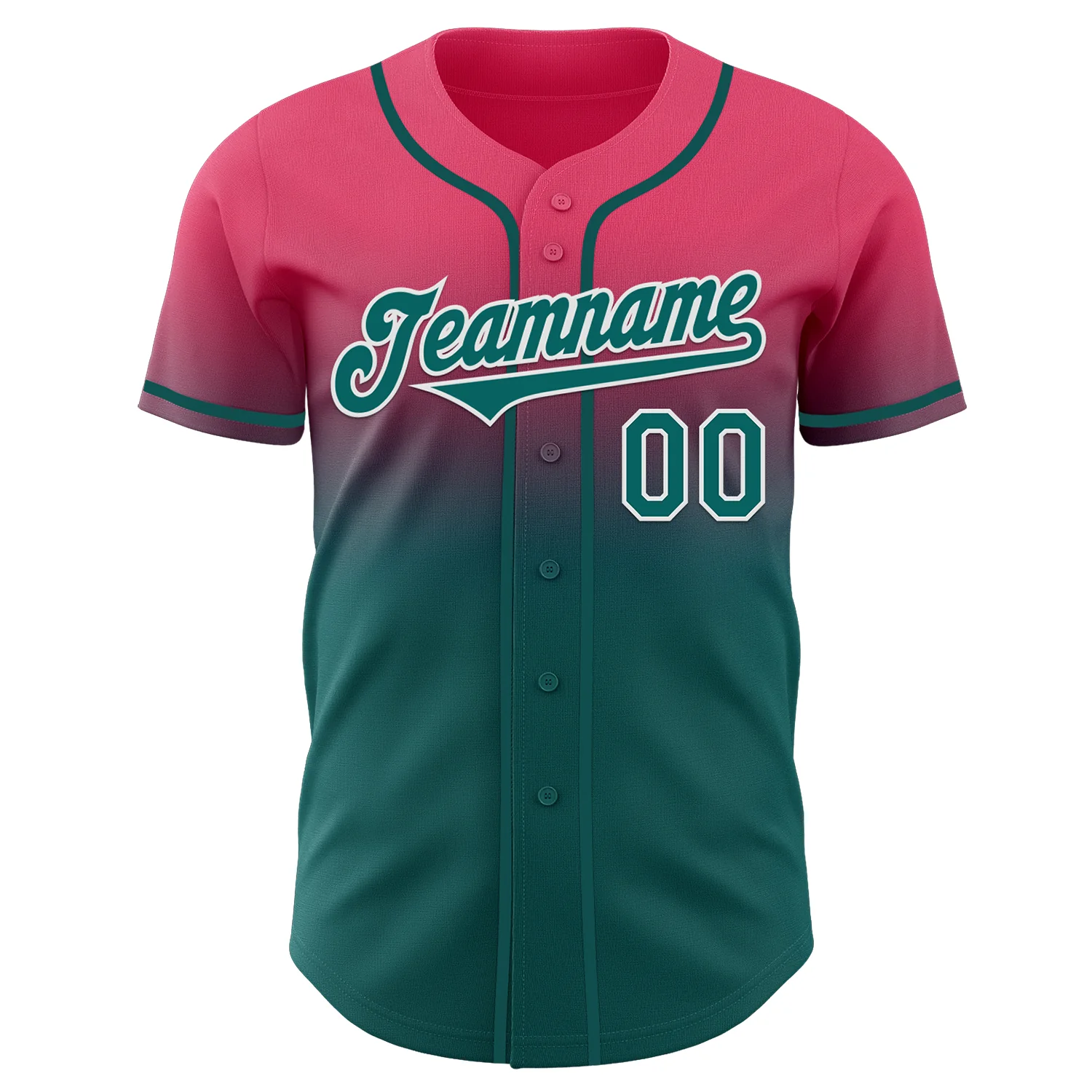 Custom Neon Pink Teal-White Authentic Fade Fashion Baseball Jersey - Image 2
