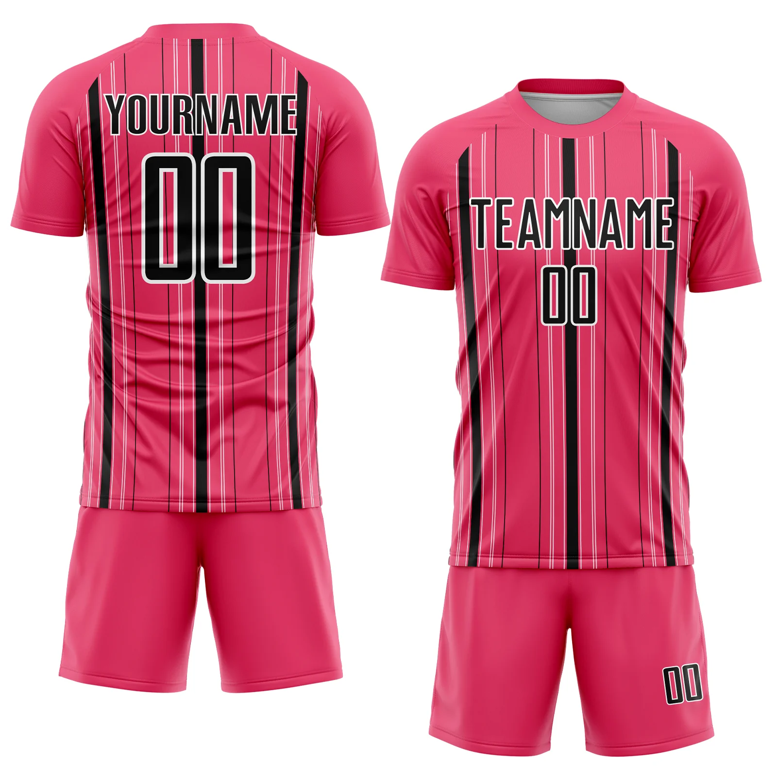 Custom Neon Pink Black-White Stripe Sublimation Soccer Uniform Jersey - Image 2