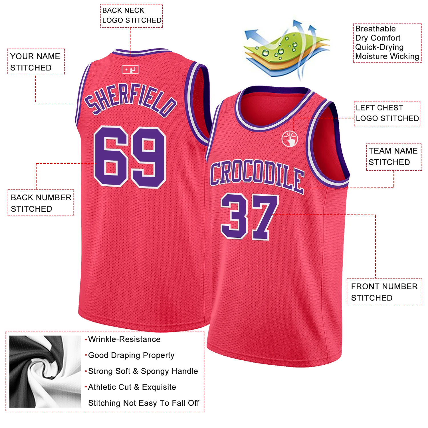 Custom Neon Pink Purple-White Authentic Basketball Jersey - Image 2