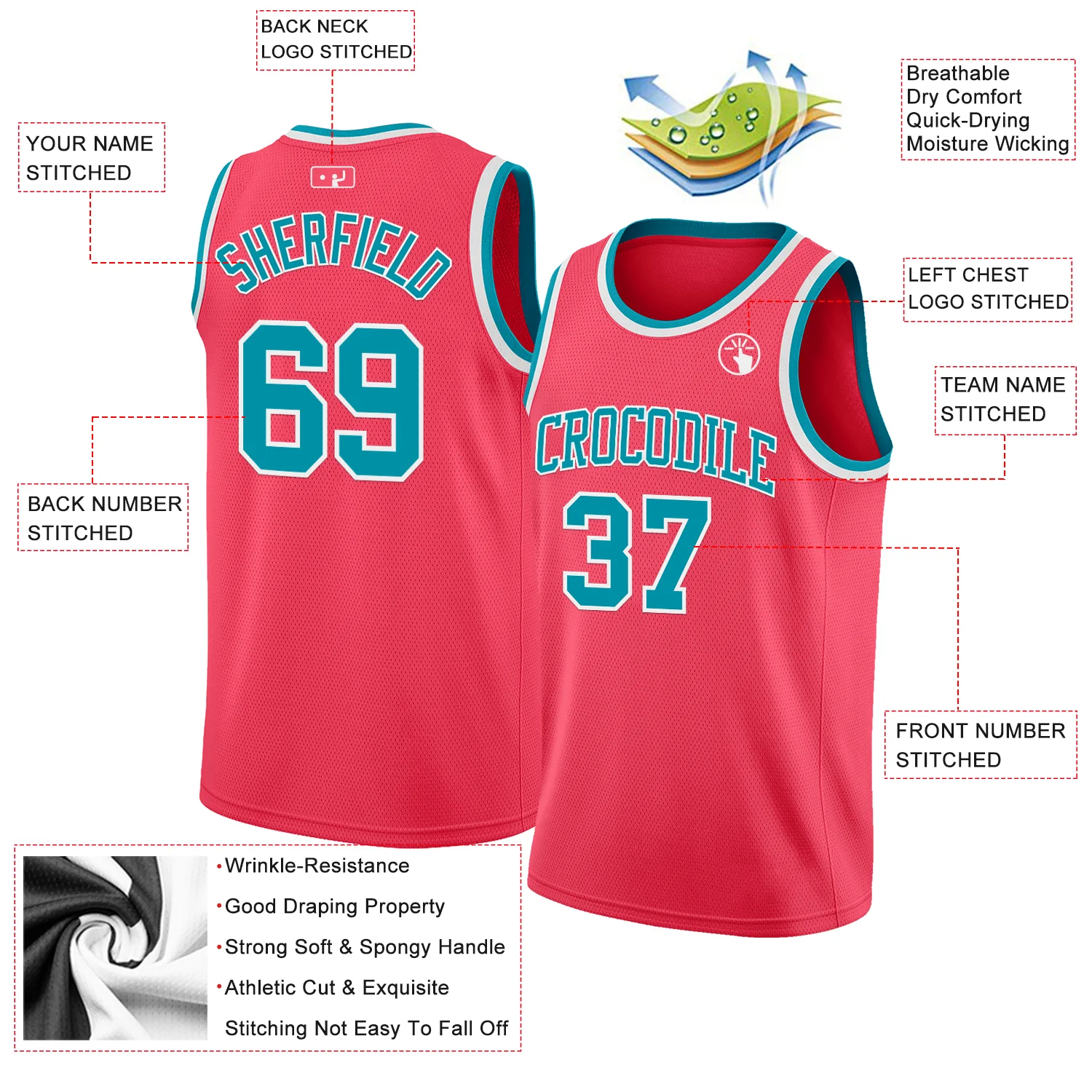 Custom Neon Pink Teal-White Authentic Basketball Jersey - Image 2