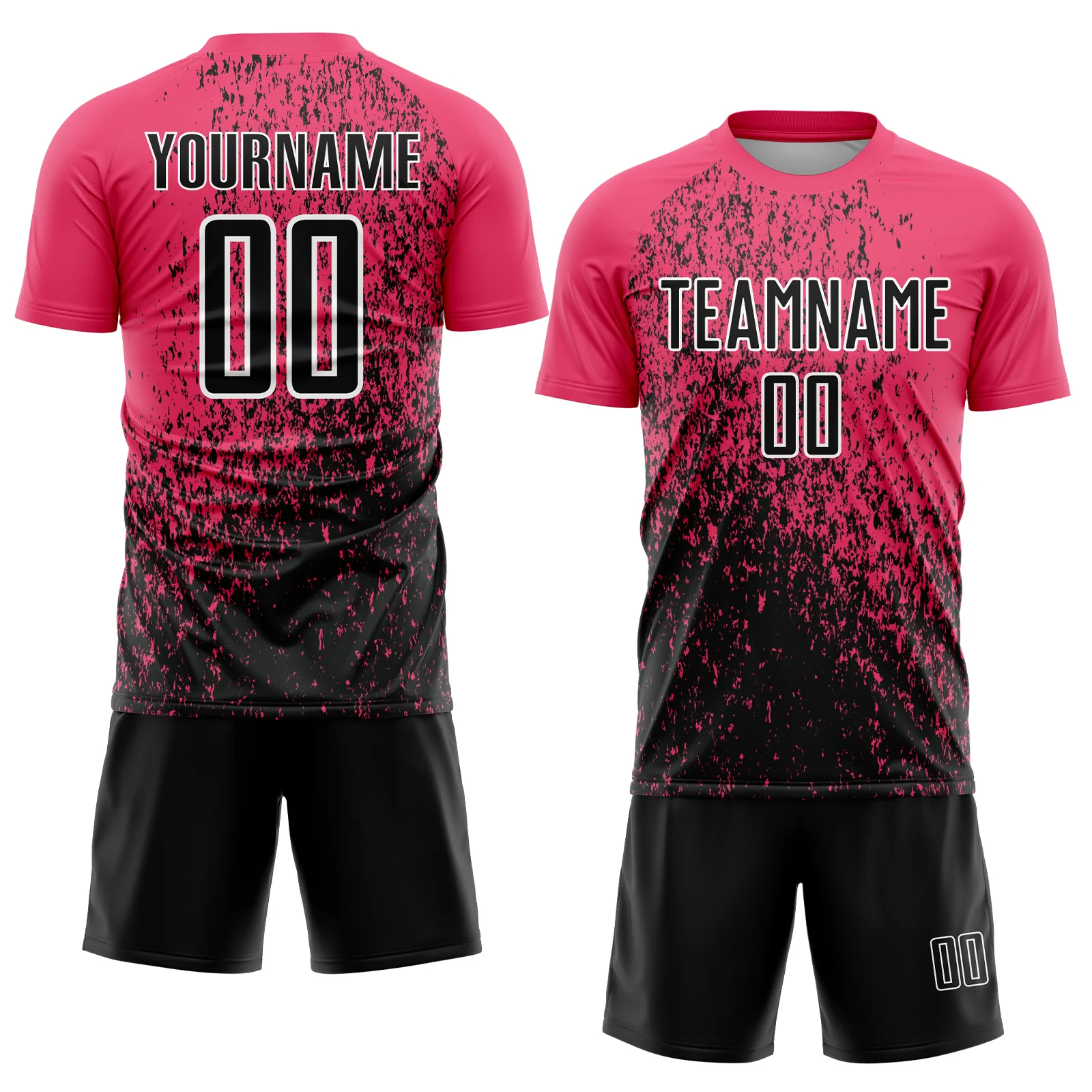 Custom Neon Pink Black-White Abstract Fragment Art Sublimation Soccer Uniform Jersey - Image 2