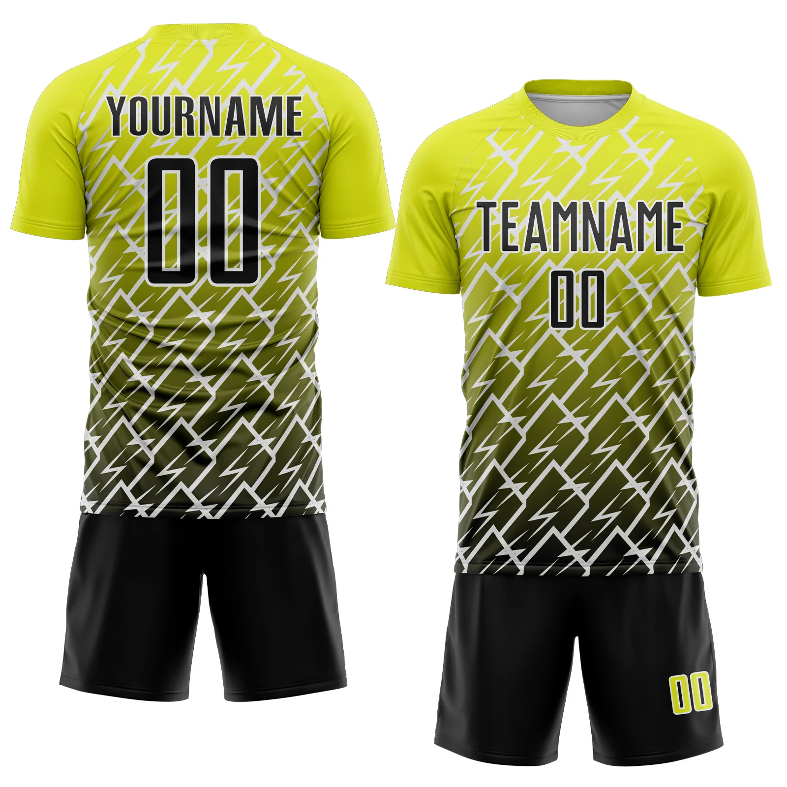 Custom Neon Yellow Black-White Lightning Sports Sublimation Soccer Uniform Jersey - Image 2