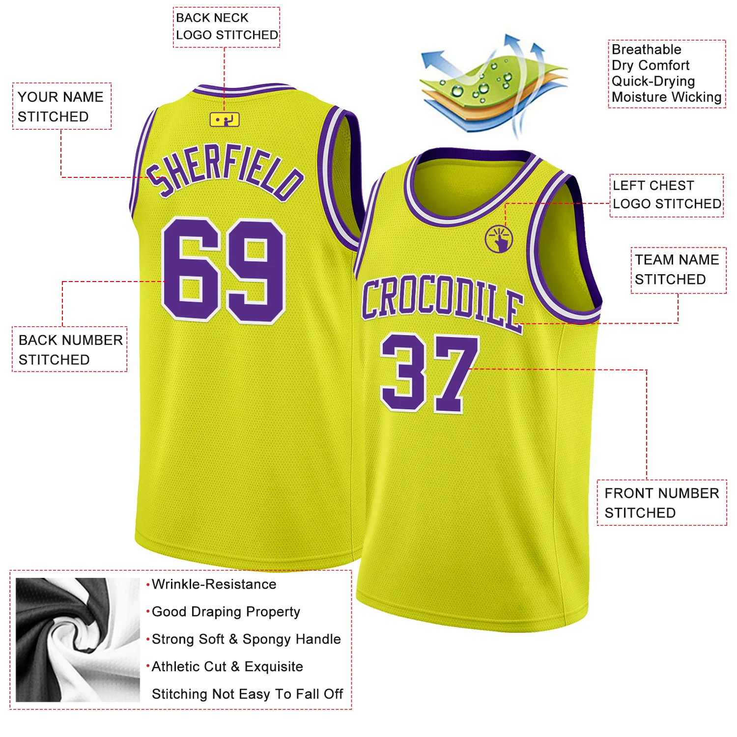Custom Neon Yellow Purple-White Authentic Basketball Jersey - Image 2
