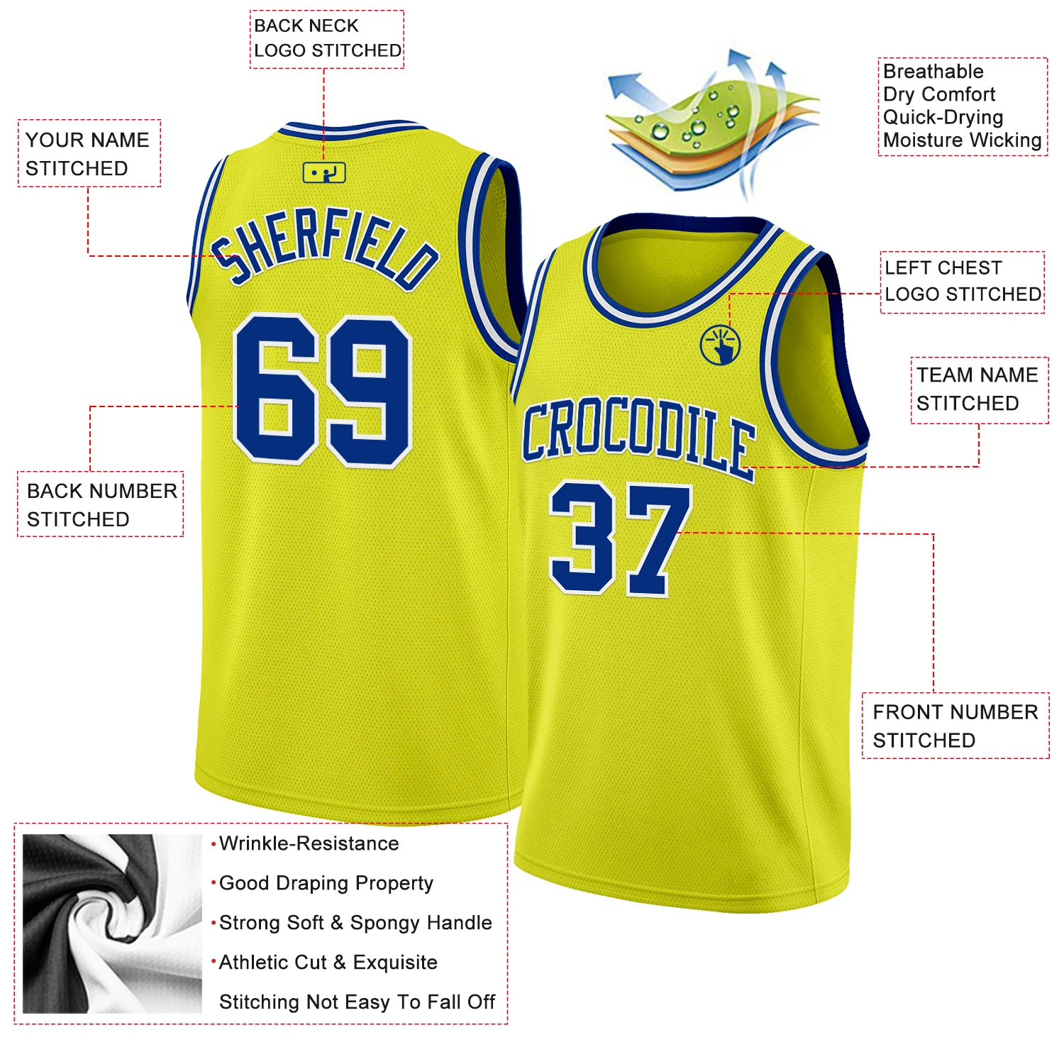 Custom Neon Yellow Royal-White Authentic Basketball Jersey - Image 2