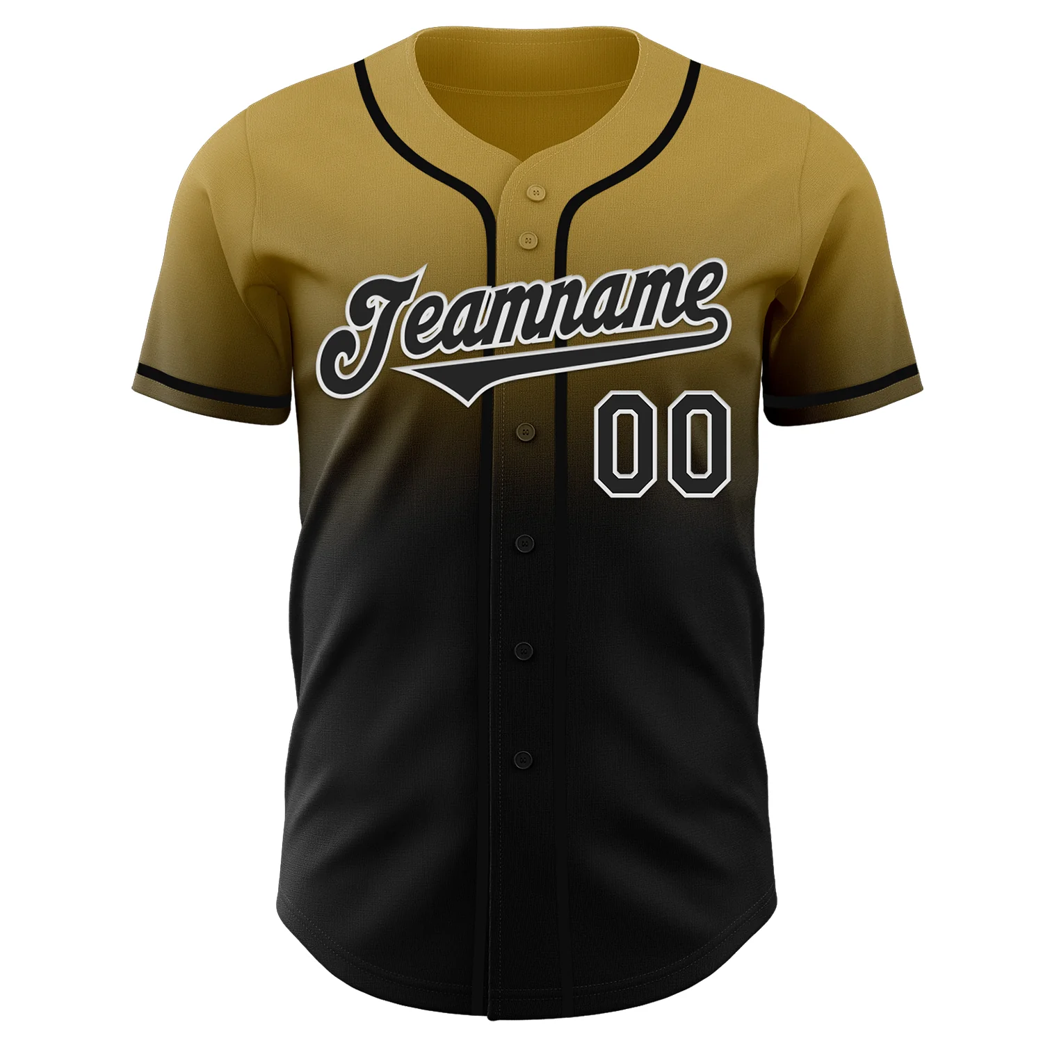 Custom Old Gold Black-White Authentic Fade Fashion Baseball Jersey - Image 2