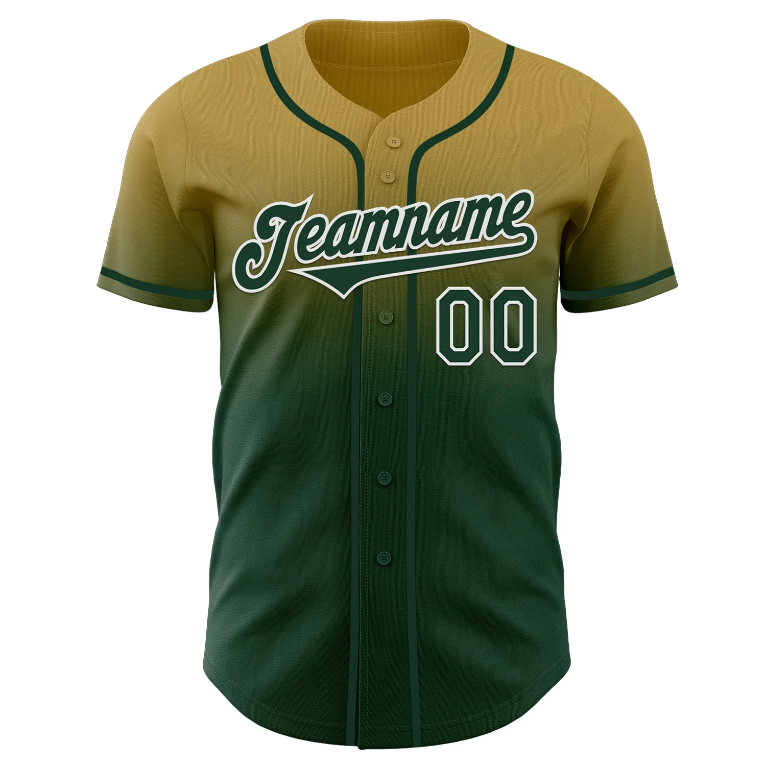 Custom Old Gold Green-White Authentic Fade Fashion Baseball Jersey - Image 2