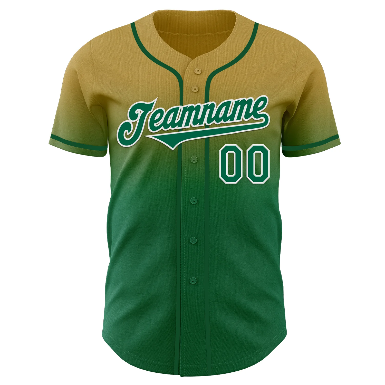 Custom Old Gold Kelly Green-White Authentic Fade Fashion Baseball Jersey - Image 2