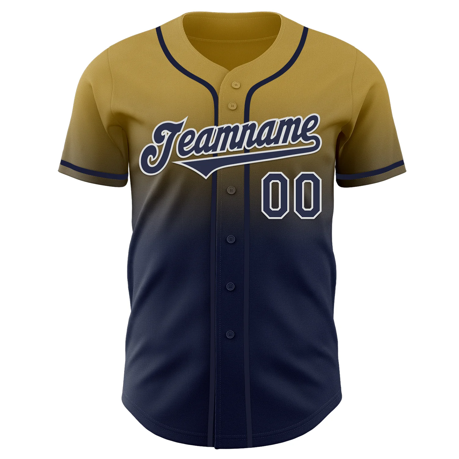 Custom Old Gold Navy-White Authentic Fade Fashion Baseball Jersey - Image 2