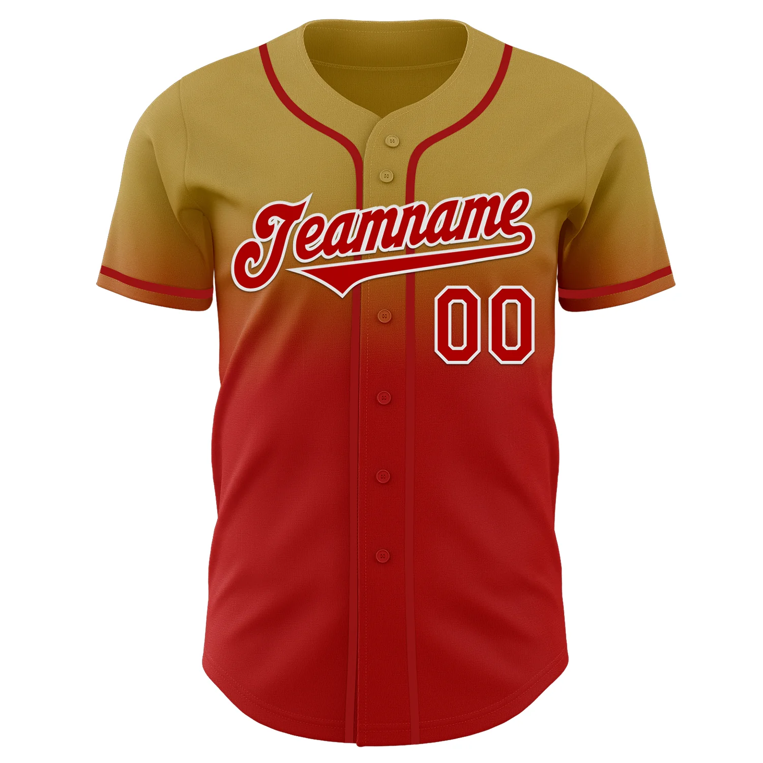Custom Old Gold Red-White Authentic Fade Fashion Baseball Jersey - Image 2