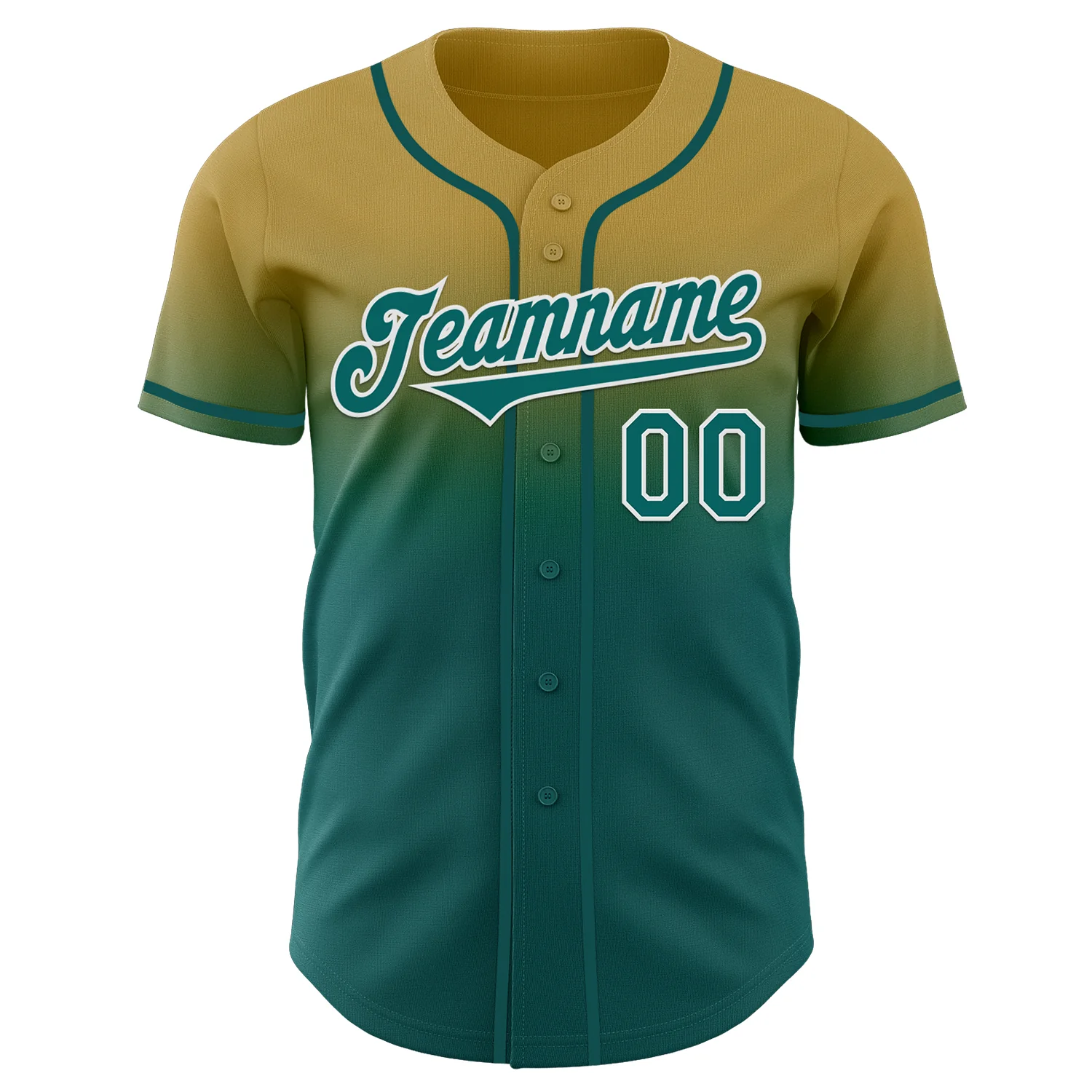 Custom Old Gold Teal-White Authentic Fade Fashion Baseball Jersey - Image 2