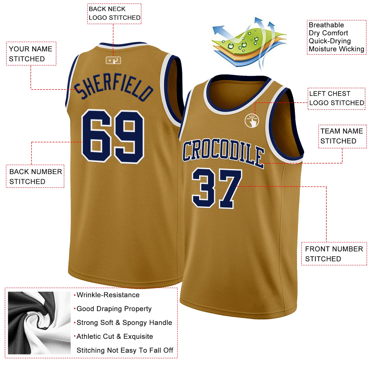 Custom Old Gold Navy-White Authentic Basketball Jersey - Image 2