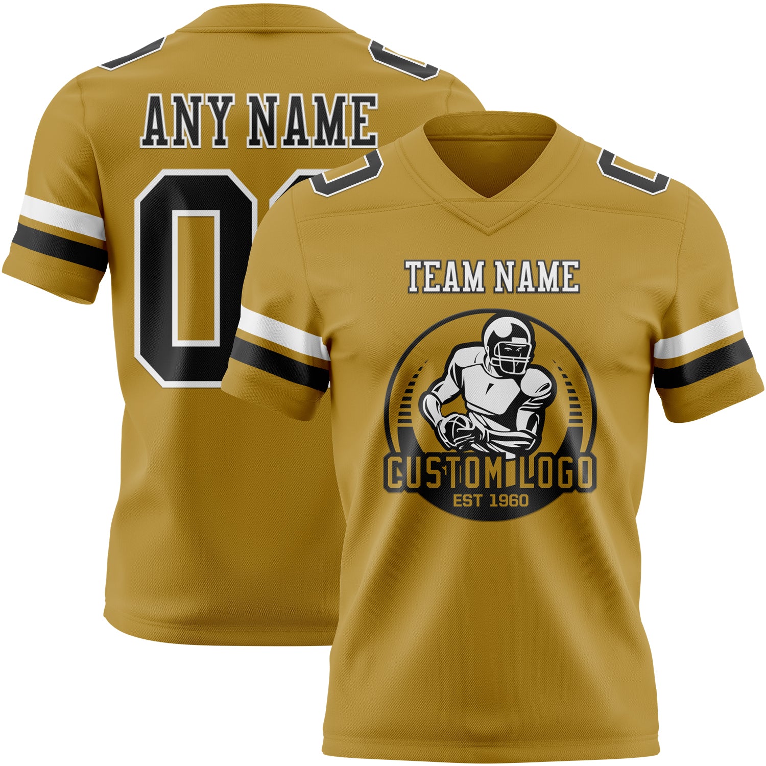 Custom Old Gold Black-White Authentic Football Jersey - Image 2
