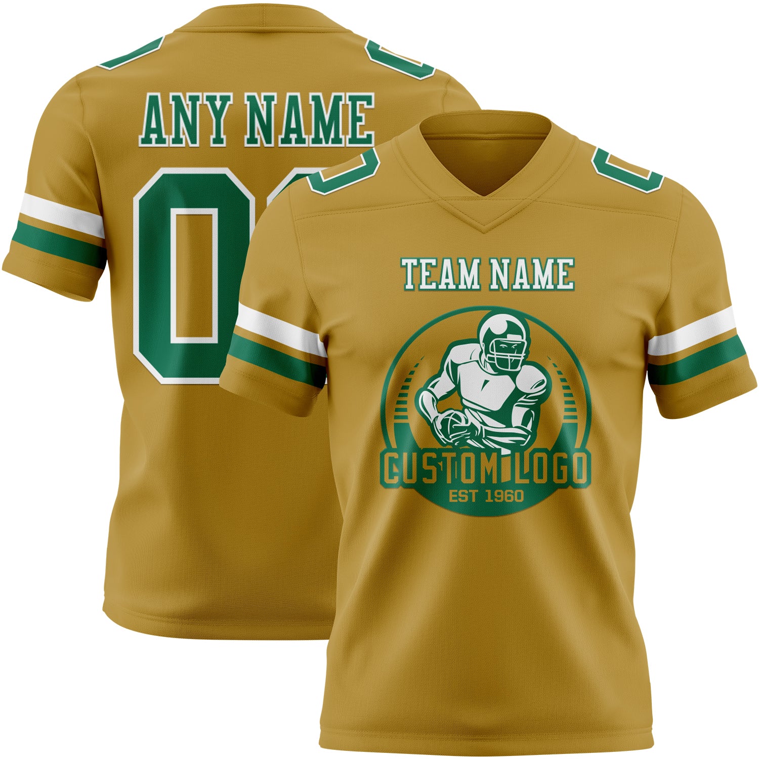 Custom Old Gold Kelly Green-White Authentic Football Jersey - Image 2