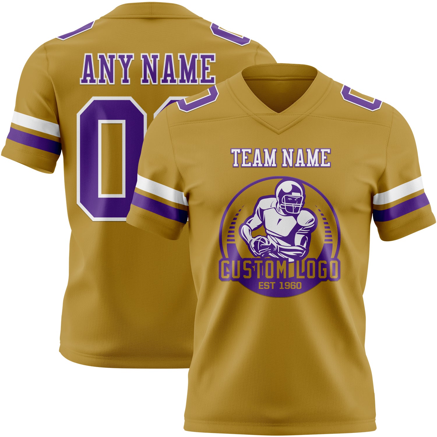 Custom Old Gold Purple-White Authentic Football Jersey - Image 2