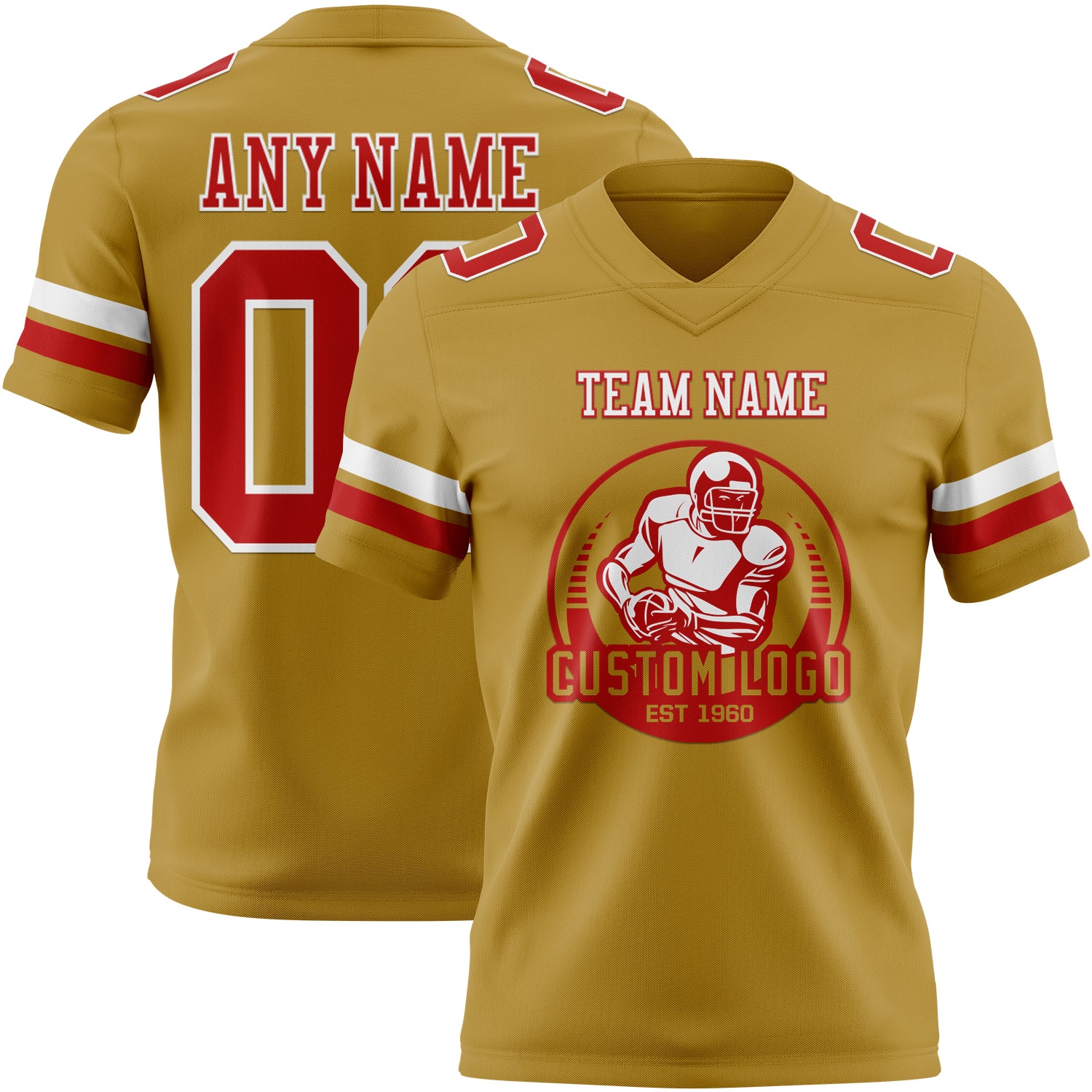 Custom Old Gold Red-White Authentic Football Jersey - Image 2