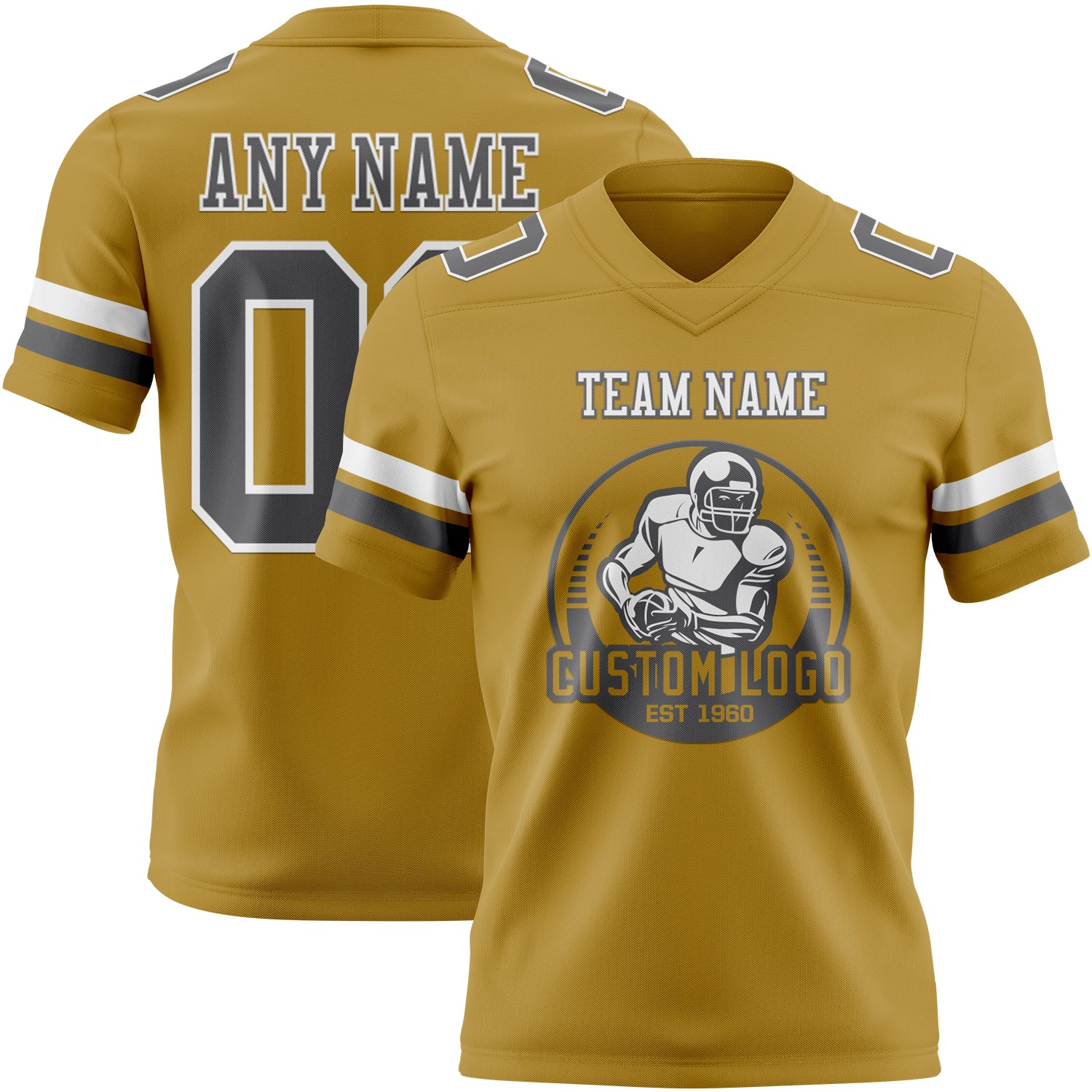 Custom Old Gold Steel Gray-White Authentic Football Jersey - Image 2