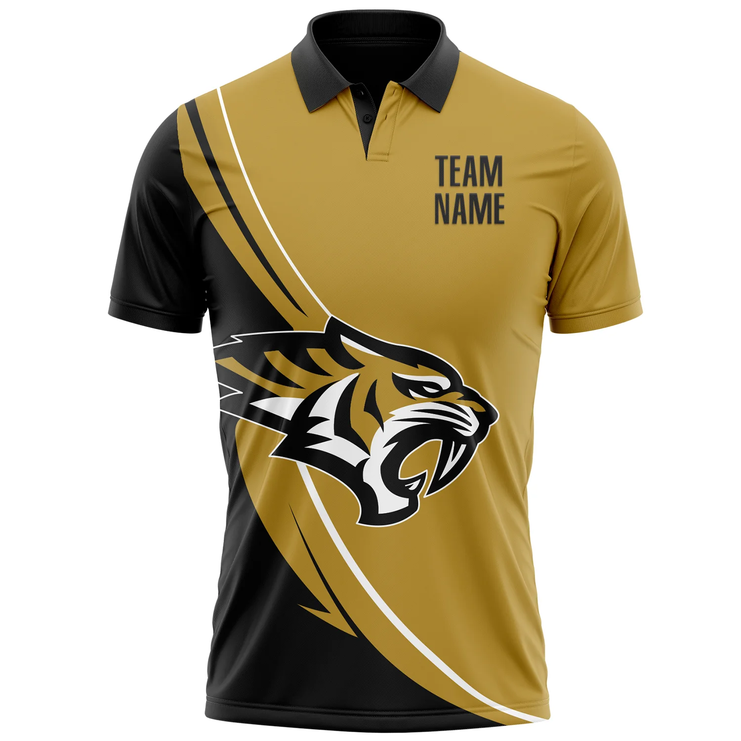 Custom Old Gold Black-White 3D Pattern Design Animal Tiger Performance Polo Shirt - Image 2
