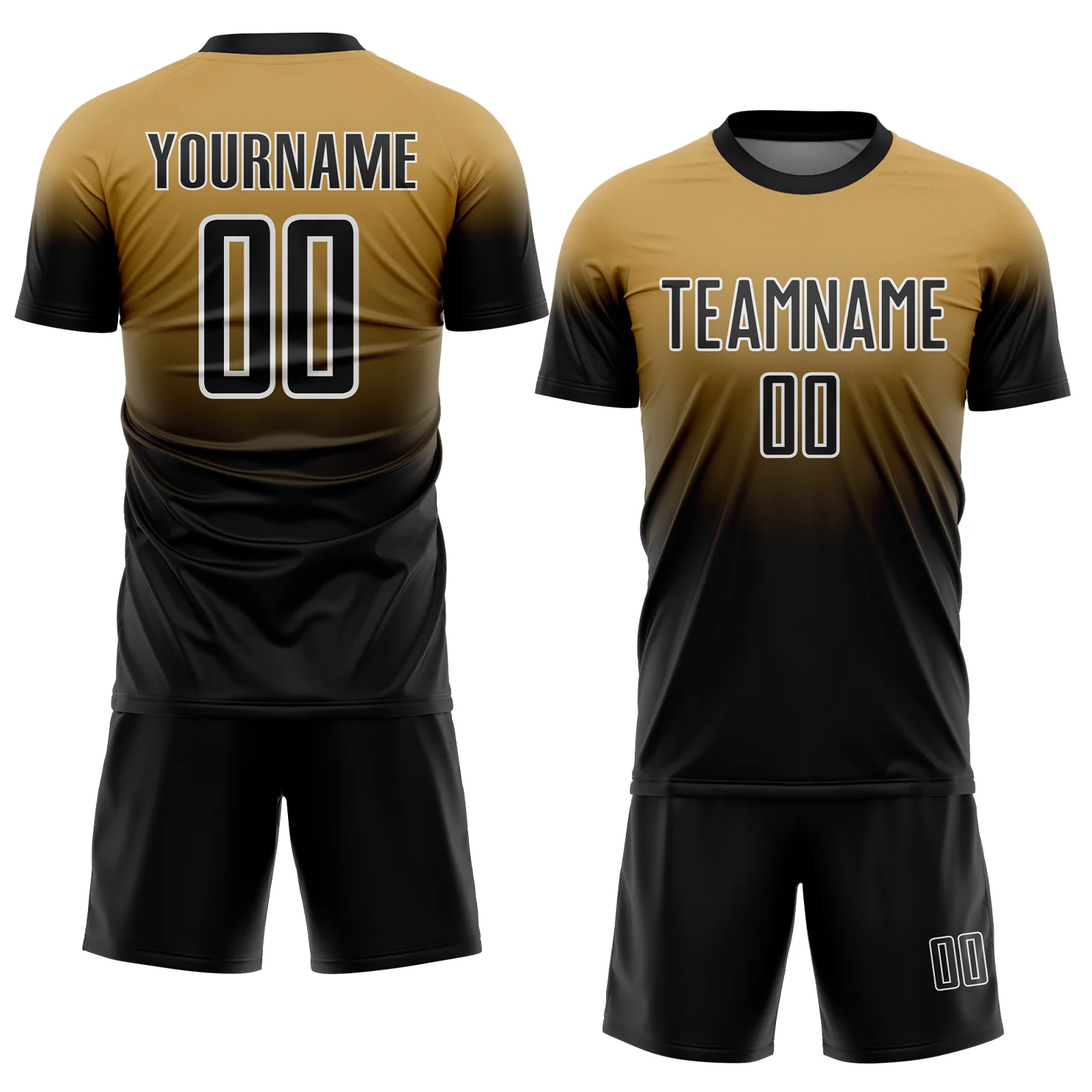 Custom Old Gold Black-White Fade Fashion Sublimation Soccer Uniform Jersey - Image 2