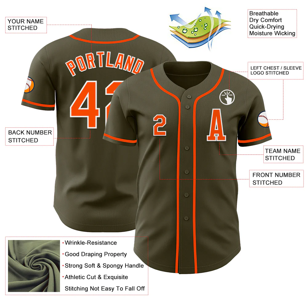 Custom Olive Orange-White Authentic Salute To Service Baseball Jersey - Image 2