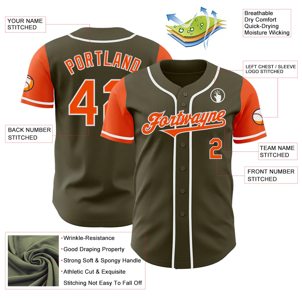 Custom Olive Orange-White Authentic Two Tone Salute To Service Baseball Jersey - Image 3
