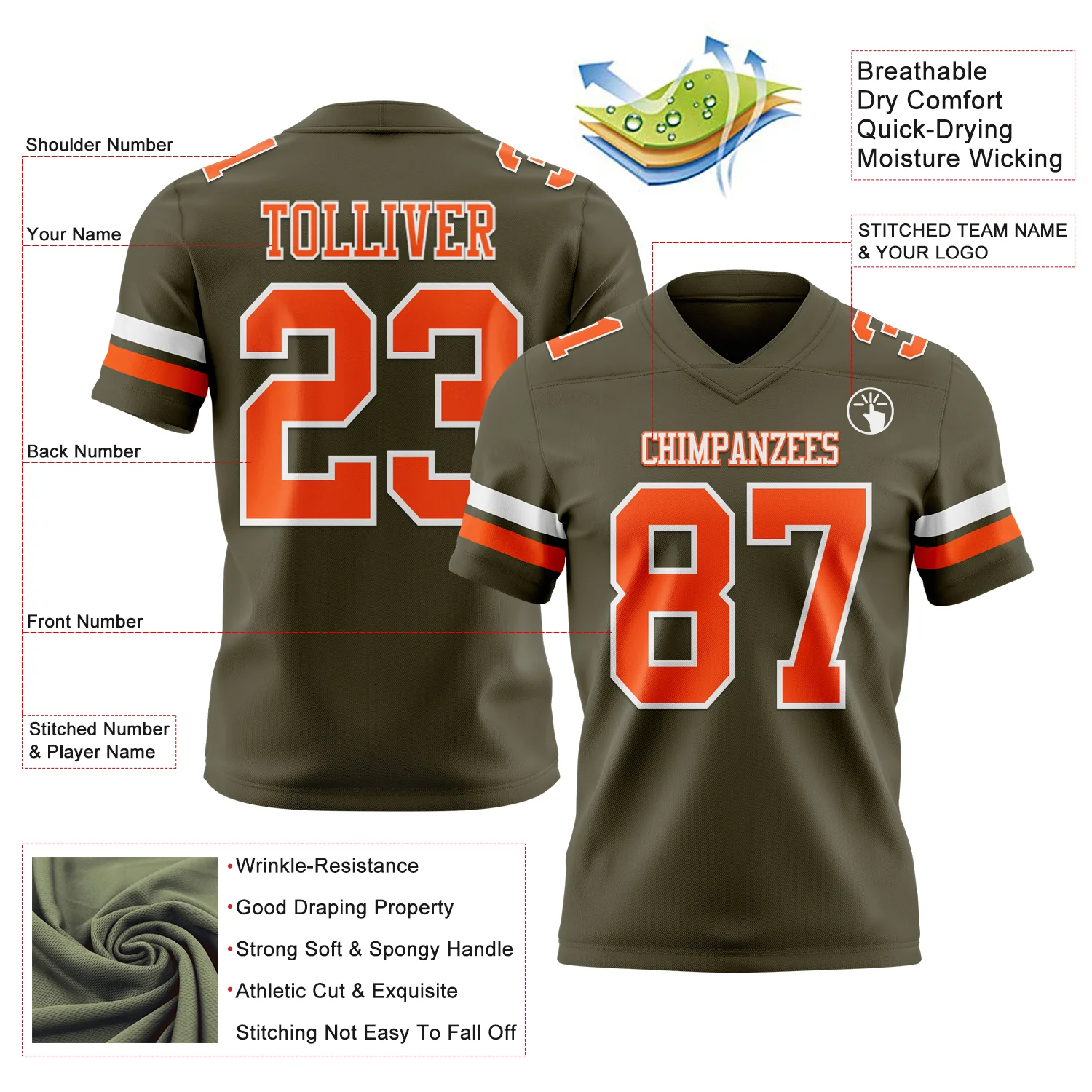 Custom Olive Orange-White Authentic Salute To Service Football Jersey - Image 3