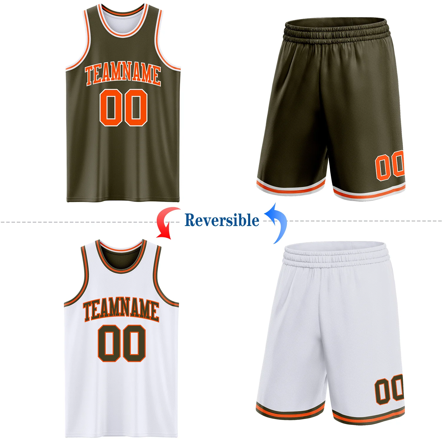 Custom Reversible Olive Orange-White Double Side Salute To Service Sublimation Basketball Suit Jersey - Image 2